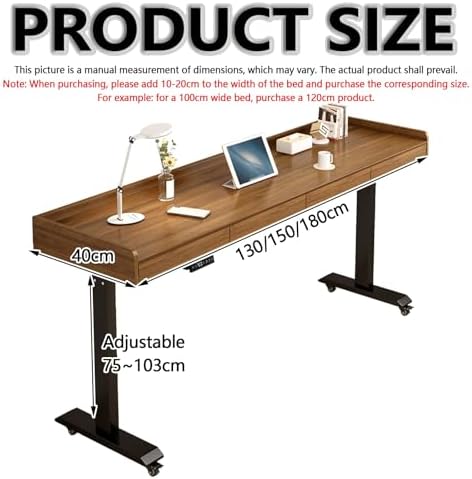 Adjustable Overbed Table with Wheels - Mobile Rolling Desk with Drawer for Laptop, Height-Adjustable Bedside Workstation for Home & Hospital Use