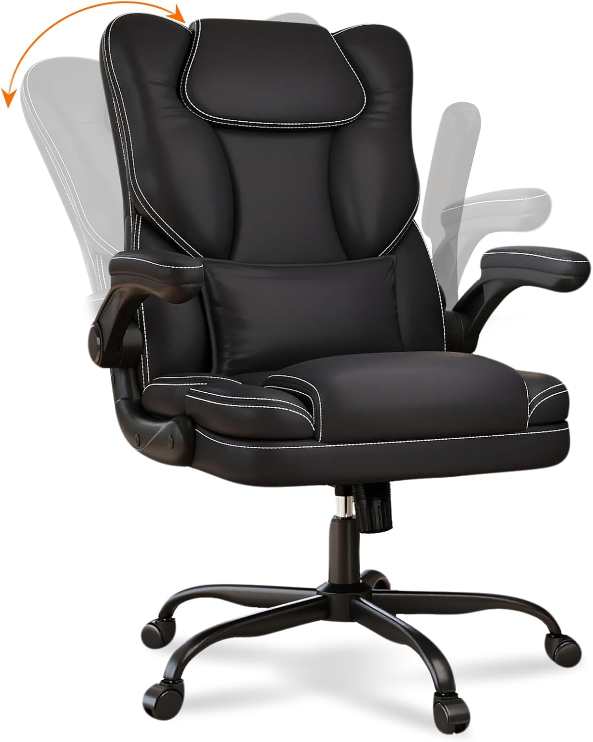 Ergonomic Office Chair with Flip-up Armrests 300lbs,Middle-Tall Computer Office Desk Chair with Lumbar Support,Executive Leather Chair with Rocking Function Adjustable Height for Home Office