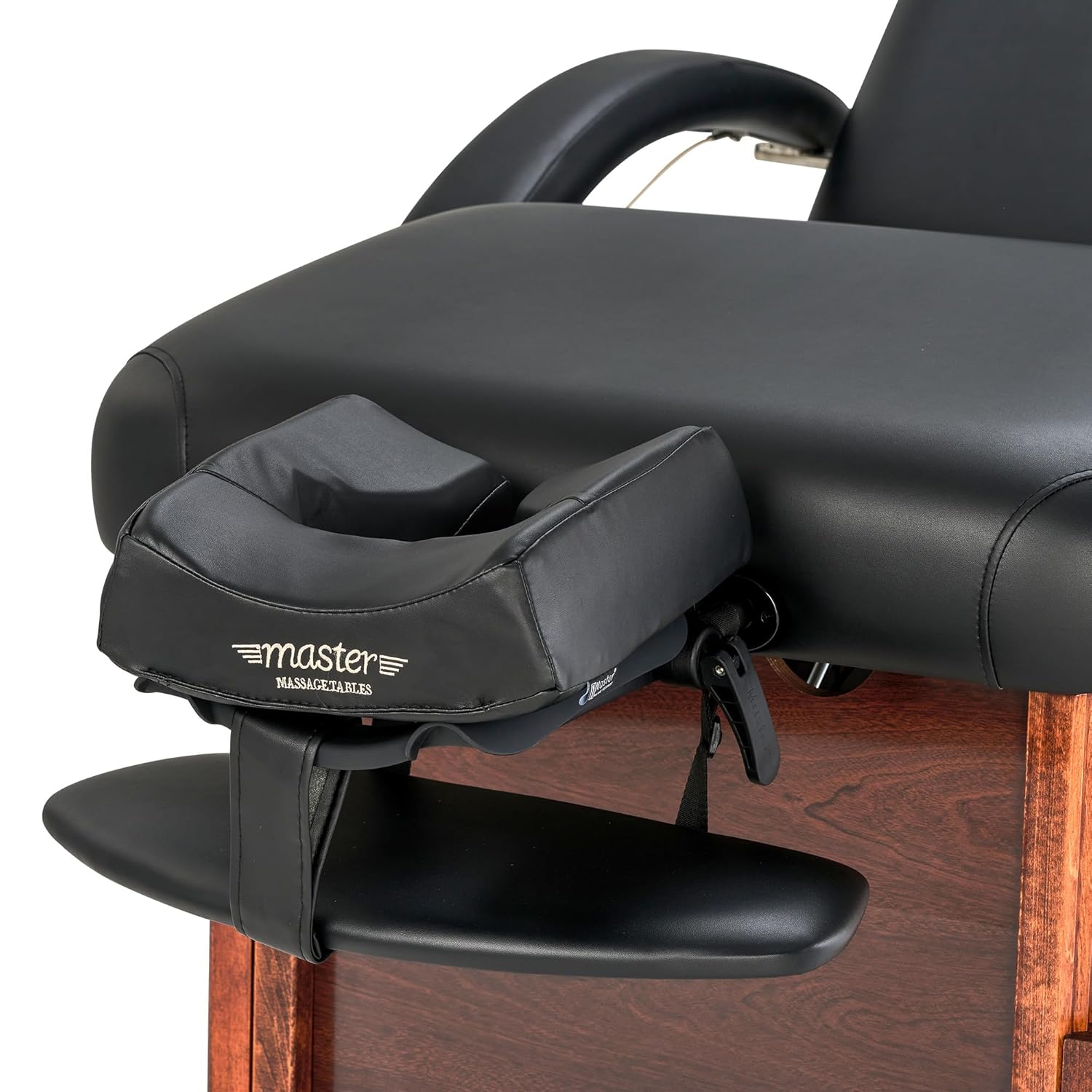 Master Massage Cabrillo Stationary Massage Table - Facial Beauty Lash Bed - 4 Section Salon Spa Bed with Storage Cabinet - Pneumatic Tilting Backrest and Leg Rest, Black with Walnut Legs, 30 Inch