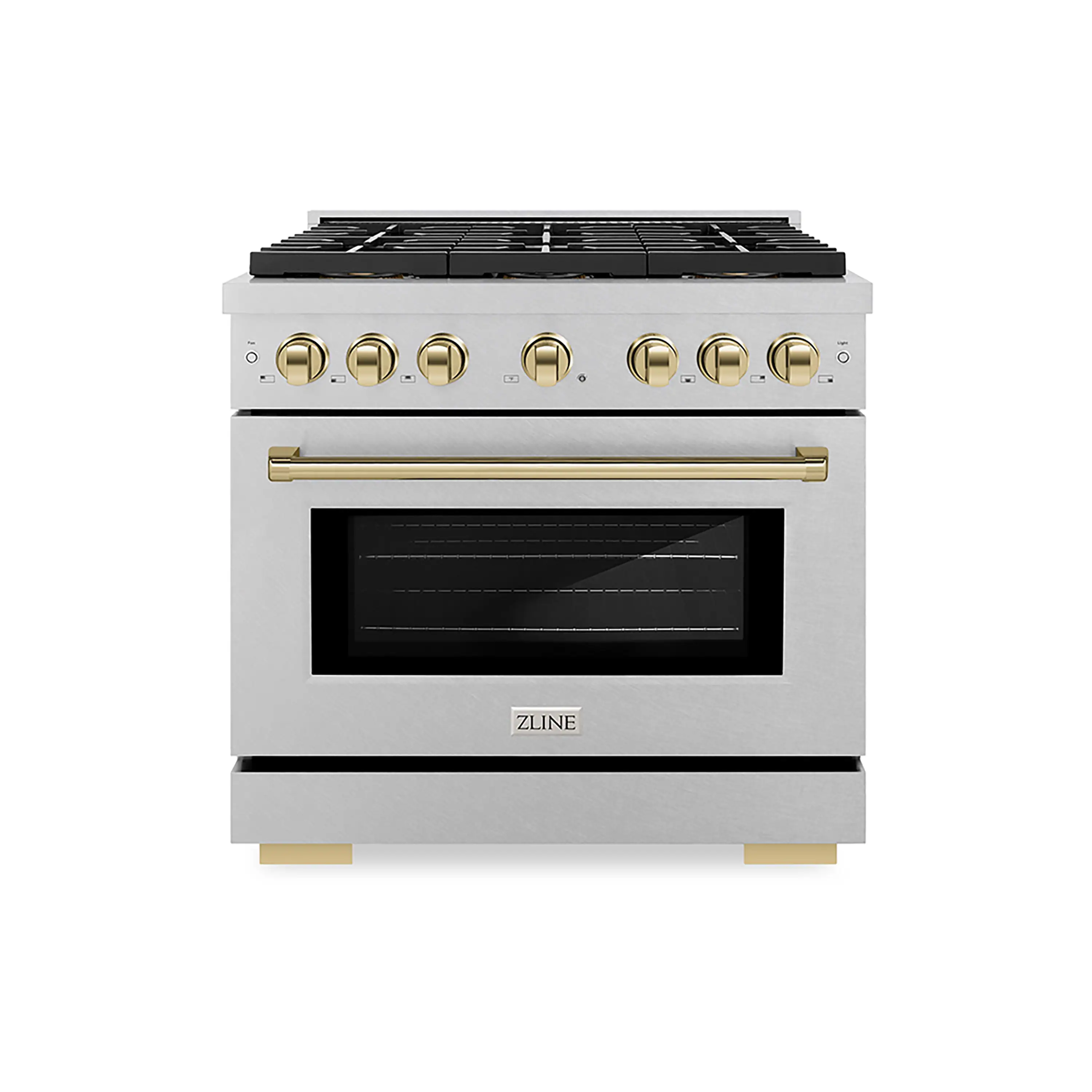 ZLINE Autograph Edition 36-Inch 5.2 cu. ft. Paramount Dual Fuel Range with 6 Burner DuoPro鈩?Cooktop and Electric Convection Oven in Satin Stainless Steel and Polished Gold Accents (PSDRSZ-36-G)