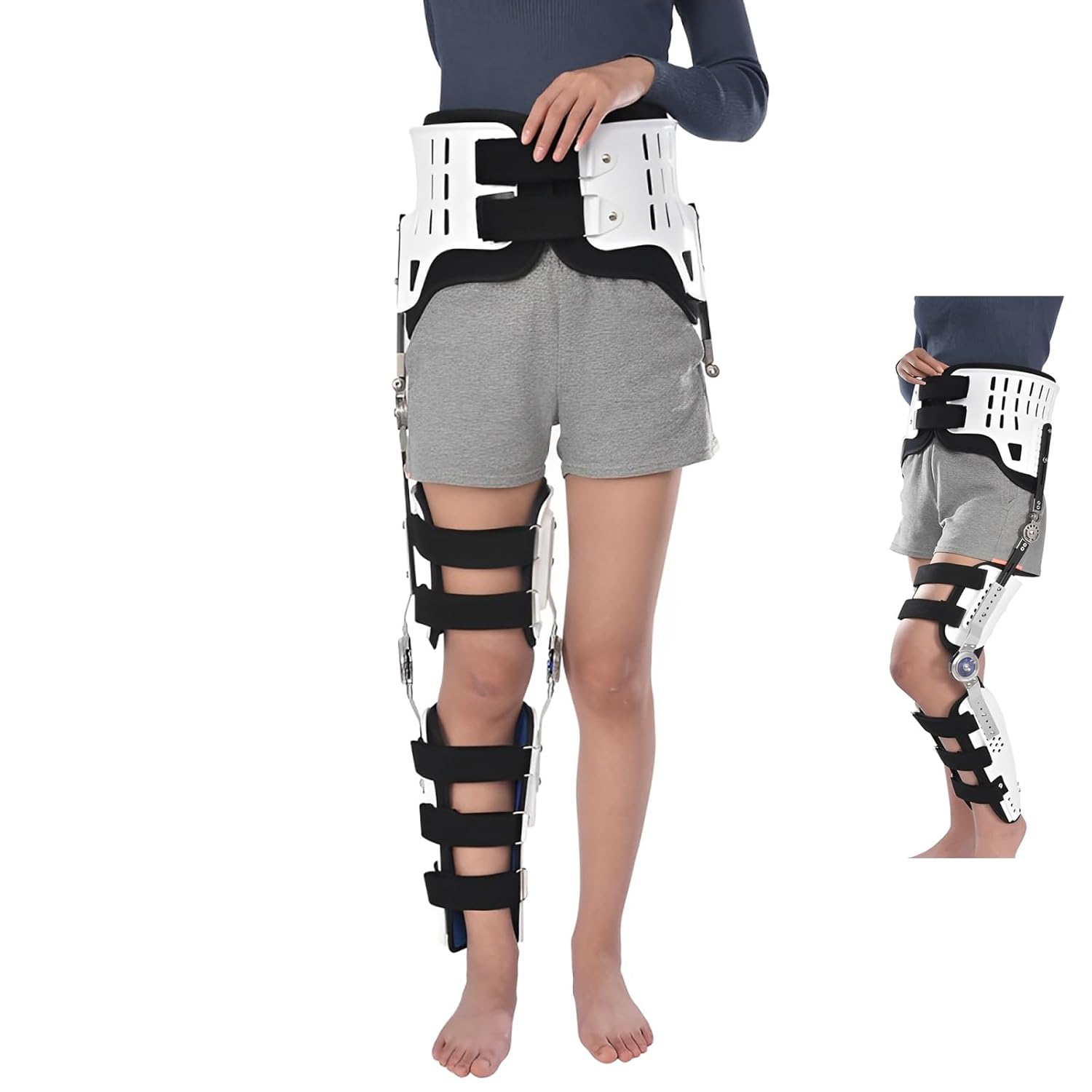 Hinged knee brace Adjustable Knee Joint Fixed Brace Full Leg Brace Support Lightweight Breathable Bone on Bone Offloader Lateral Unloader Helps to Improve Balance Leg Stre Women and Men(Left+right Leg