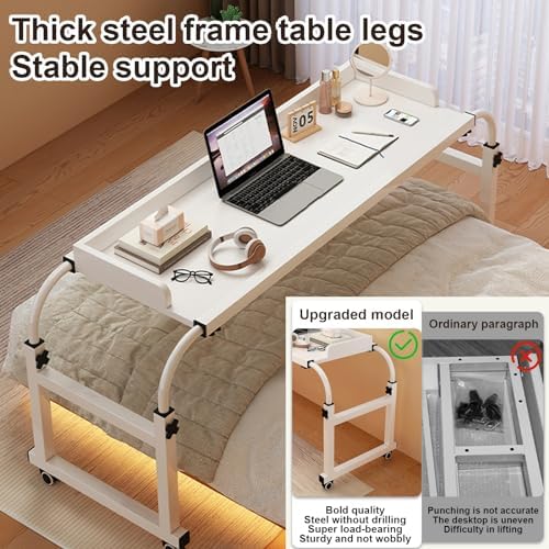 Overbed Desk, Overbed Table with Wheels, Rolling Desk Over Bed Adjustable Height, Queen Size Mobile Computer Desk, Over Bed Desk Rolling Medical Table, for Hospital and Home (Color : Black,
