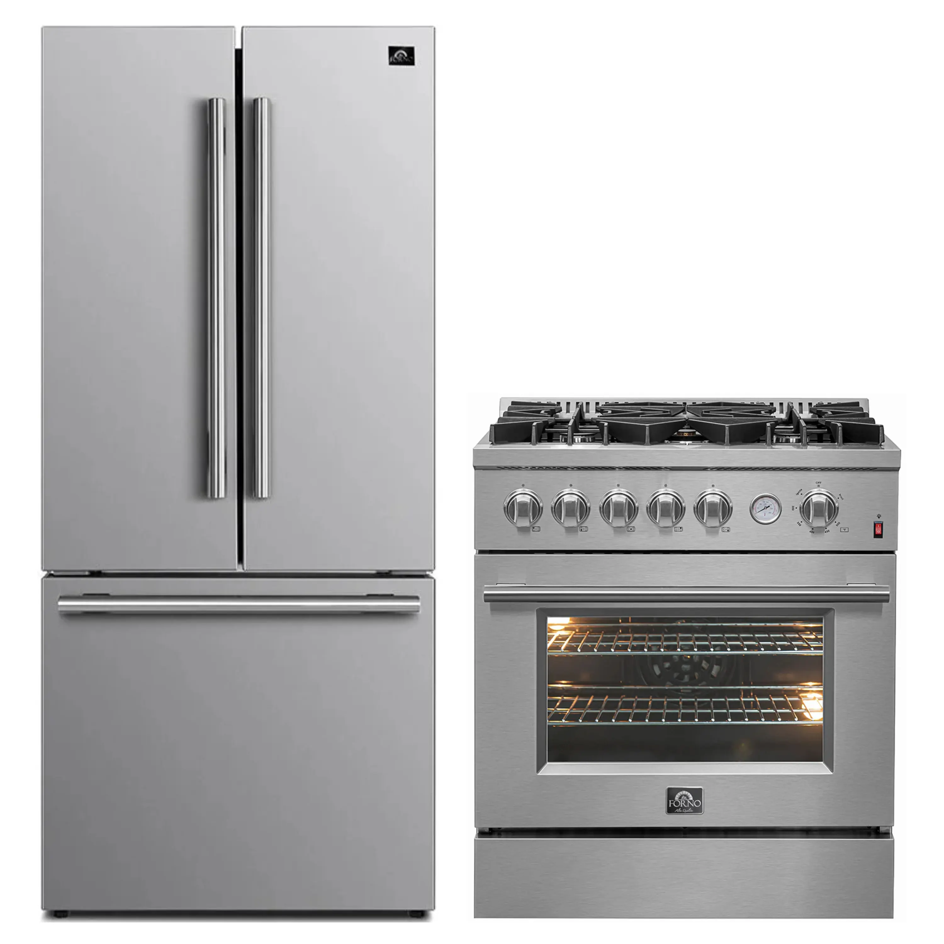 FORNO 2-Piece Appliance Package- 30-Inch Gas Range and 30-Inch French Door Refrigerator in Stainless Steel (FBDL-020-01-CAUS)