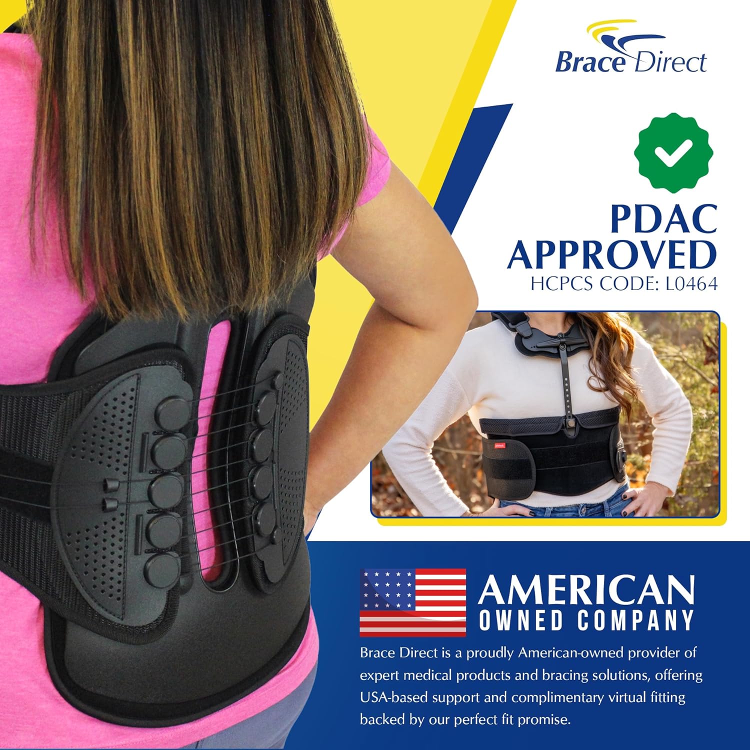 TLSO Full Back Brace - Kyphosis, Degenerative Disc & Compression Fracture Recovery with Pulley Compression - Post-Op Support - by Brace Direct - L0464 - X-Large (Waist 45-50 in)