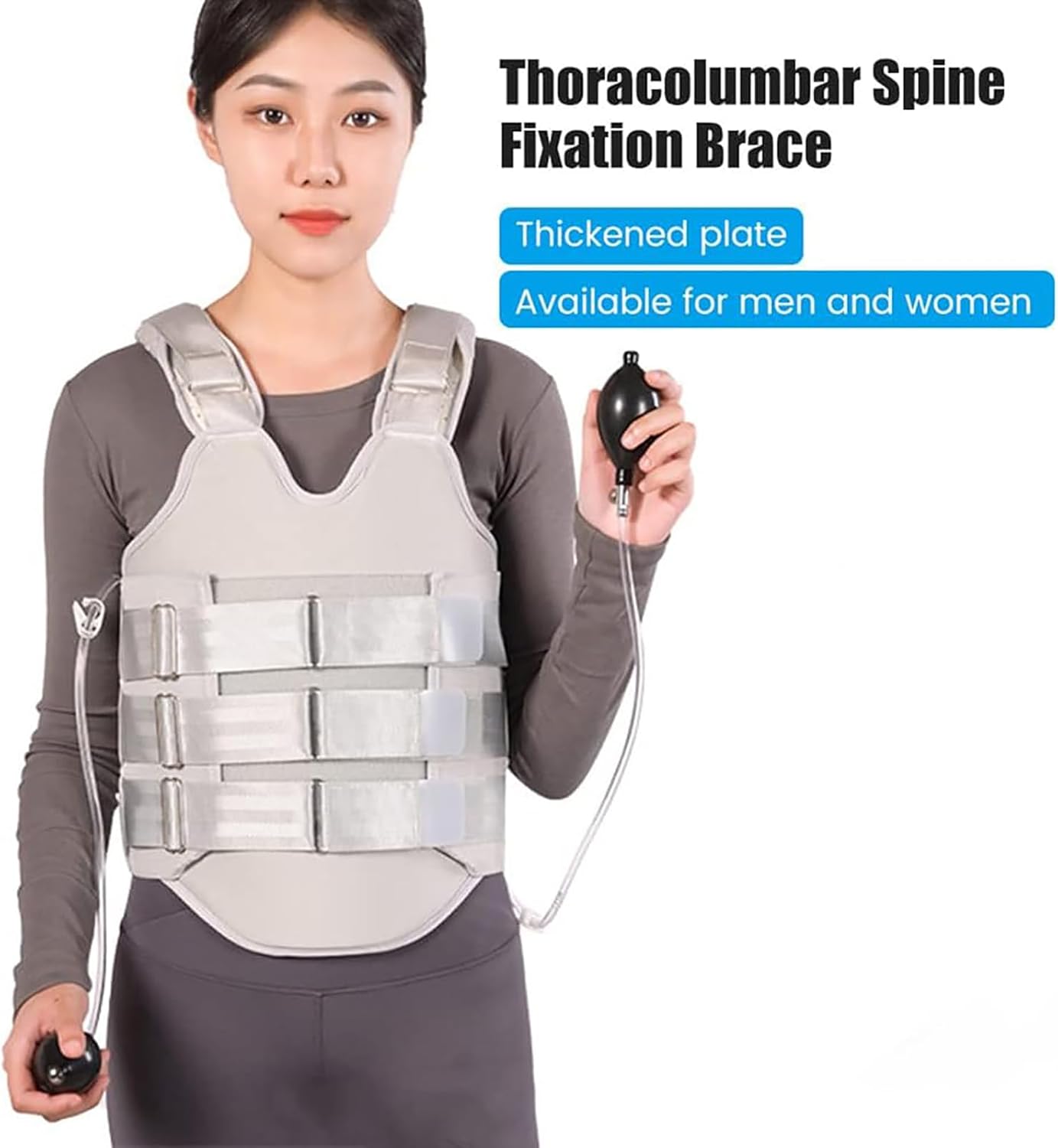 Thoracolumbar Fixed Spinal Brace, Cervical Thoracic Traction Device with Dual Airbags, Elasticity Adjustable and 360° Wrapping, User Friendly Wide Strap Design, for Kypho,S