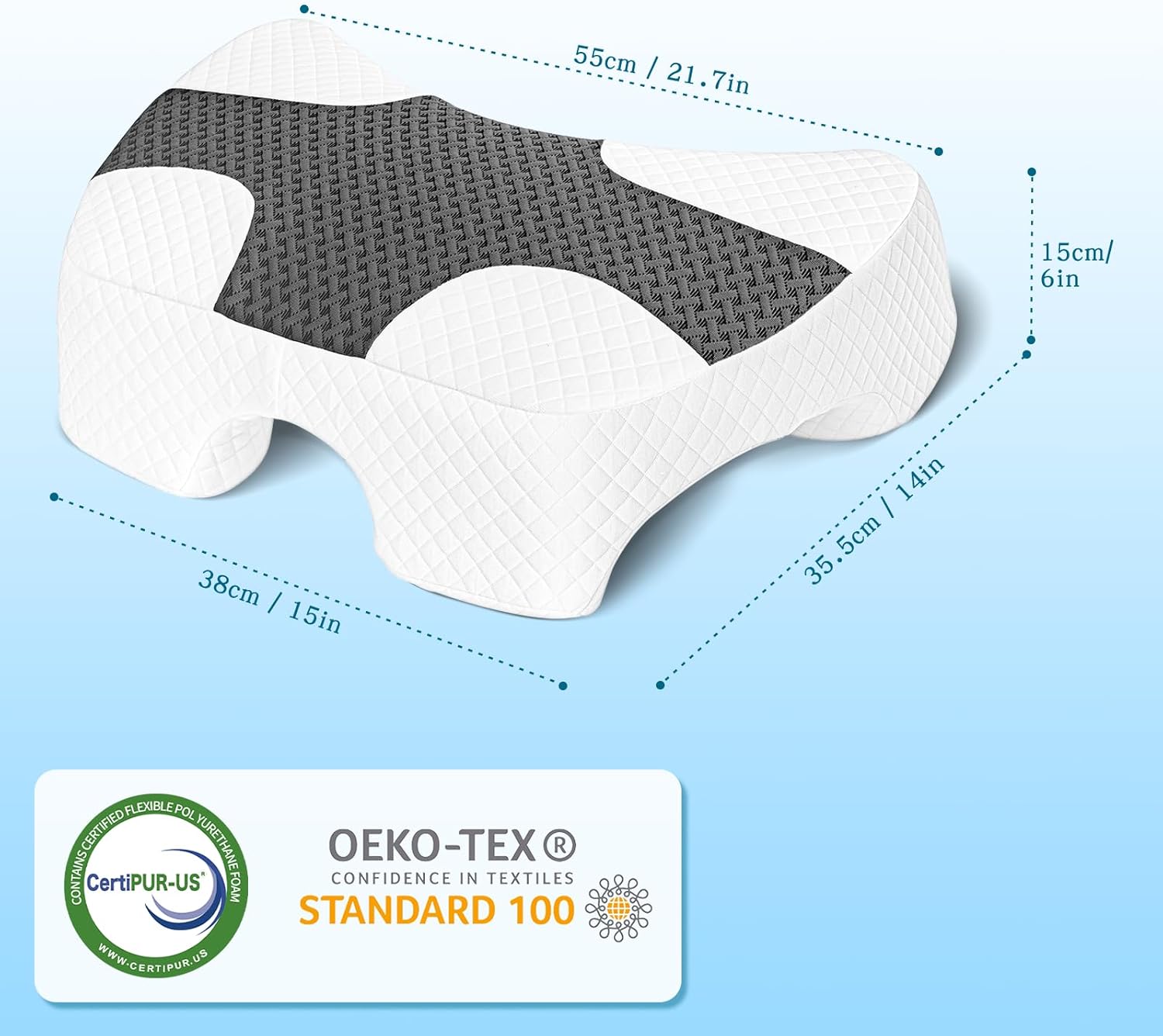 Side Sleeper Pillow with Arm Hole, Shoulder Relief System, Arm Pillow for Neck and Shoulder Pain, Premium Memory Foam, Suitable for Side, Back and Stomach Sleepers - Grey