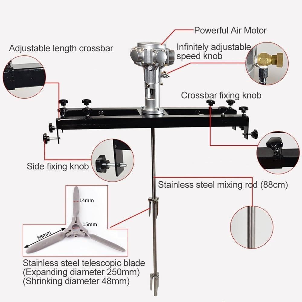 265 Gallon/1000L IBC Tote Mixer Pneumatic Paint Mixer with Support Hanger, 1/2HP, 3/4PHP, 1HP Paint Stirring Machine, Commercial Pneumatic Agitator, Folding Propeller and Stirring Rod