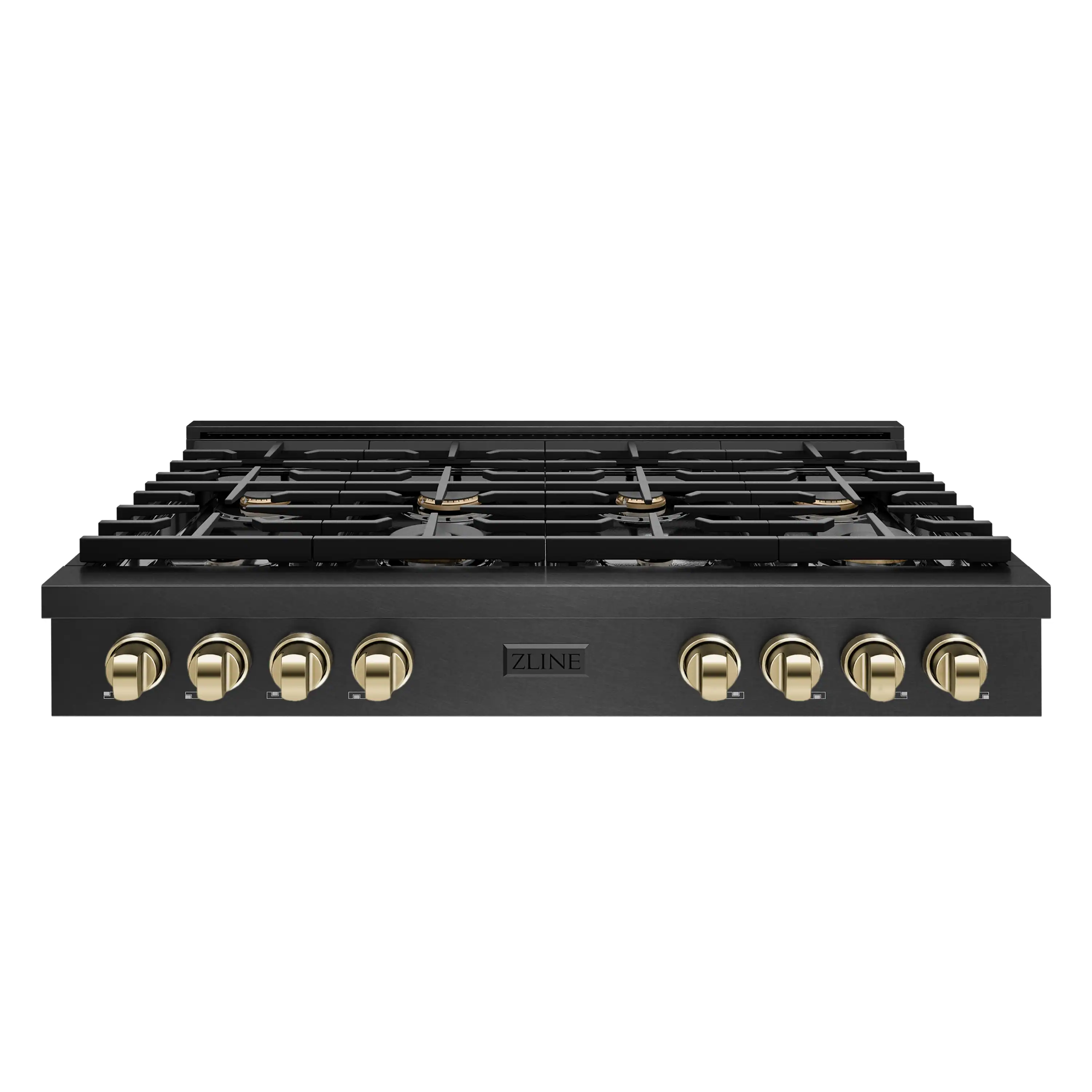 ZLINE Autograph 48-Inch Paramount Gas Rangetop with 8 Burners and Porcelain Cooktop in Black Satin with Gold Accents (SRTBSZ-48-G)
