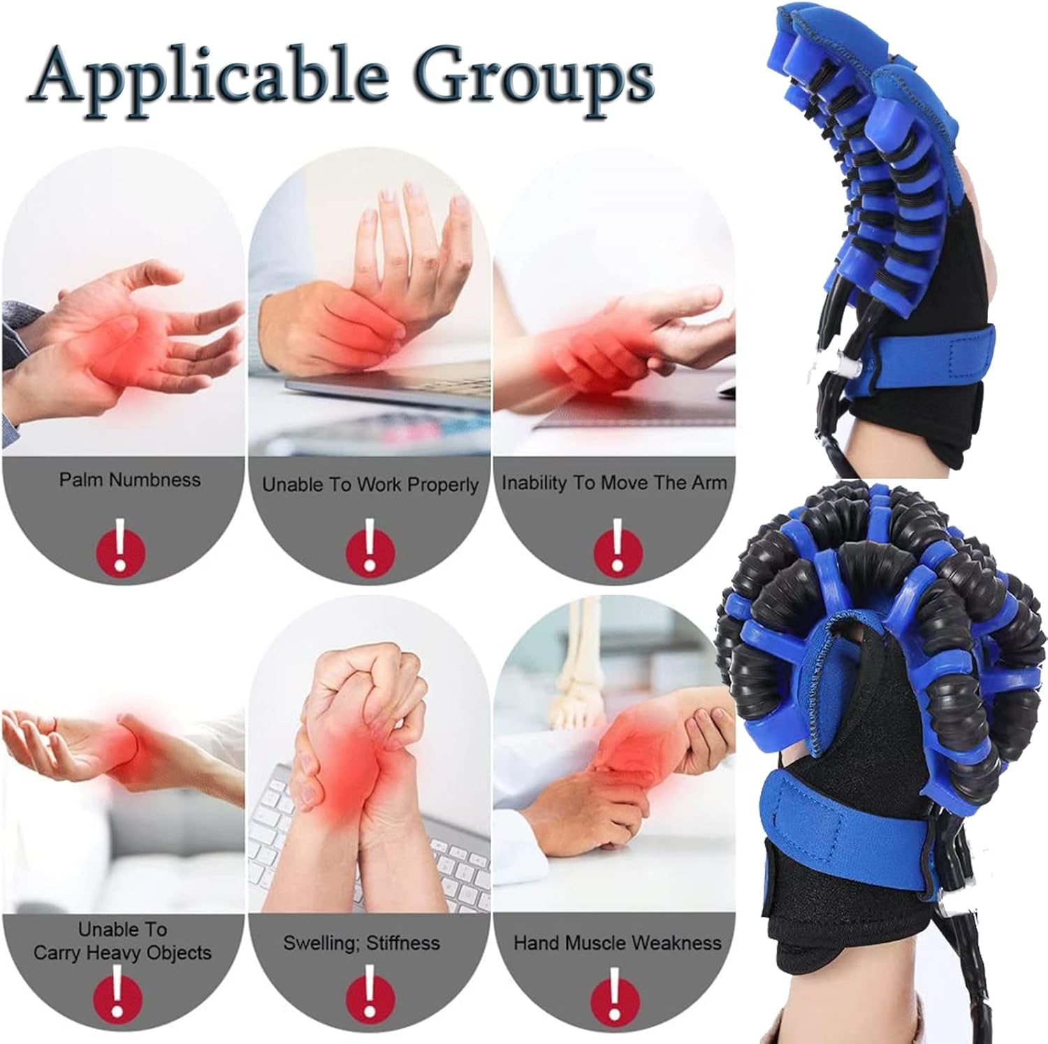 Rehabilitation Robot Gloves Stroke Recovery Aids Hemiplegia Finger Trainer Finger Splint Hand Exerciser for Postoperative Patients (Color : X-Large, Size : Right Hand)
