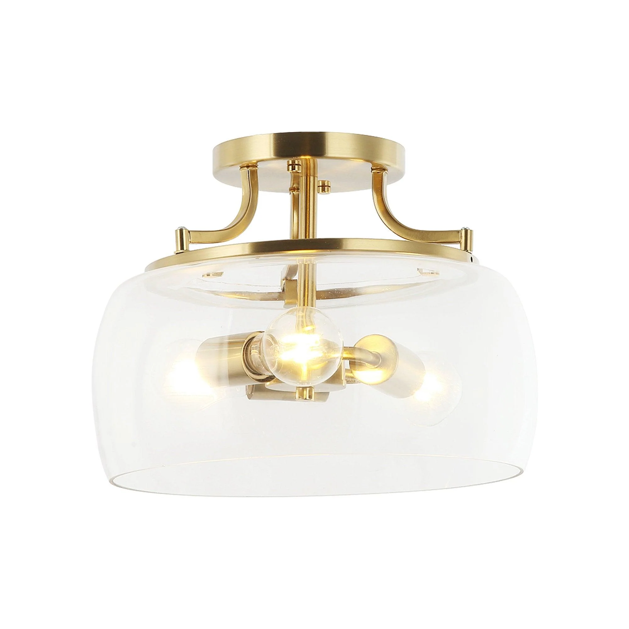 Parrot Uncle 13-Inch 3-Light Brass Gold Semi-Flush Mount Ceiling Light Fixture with Clear Glass Shade (C2273110V)