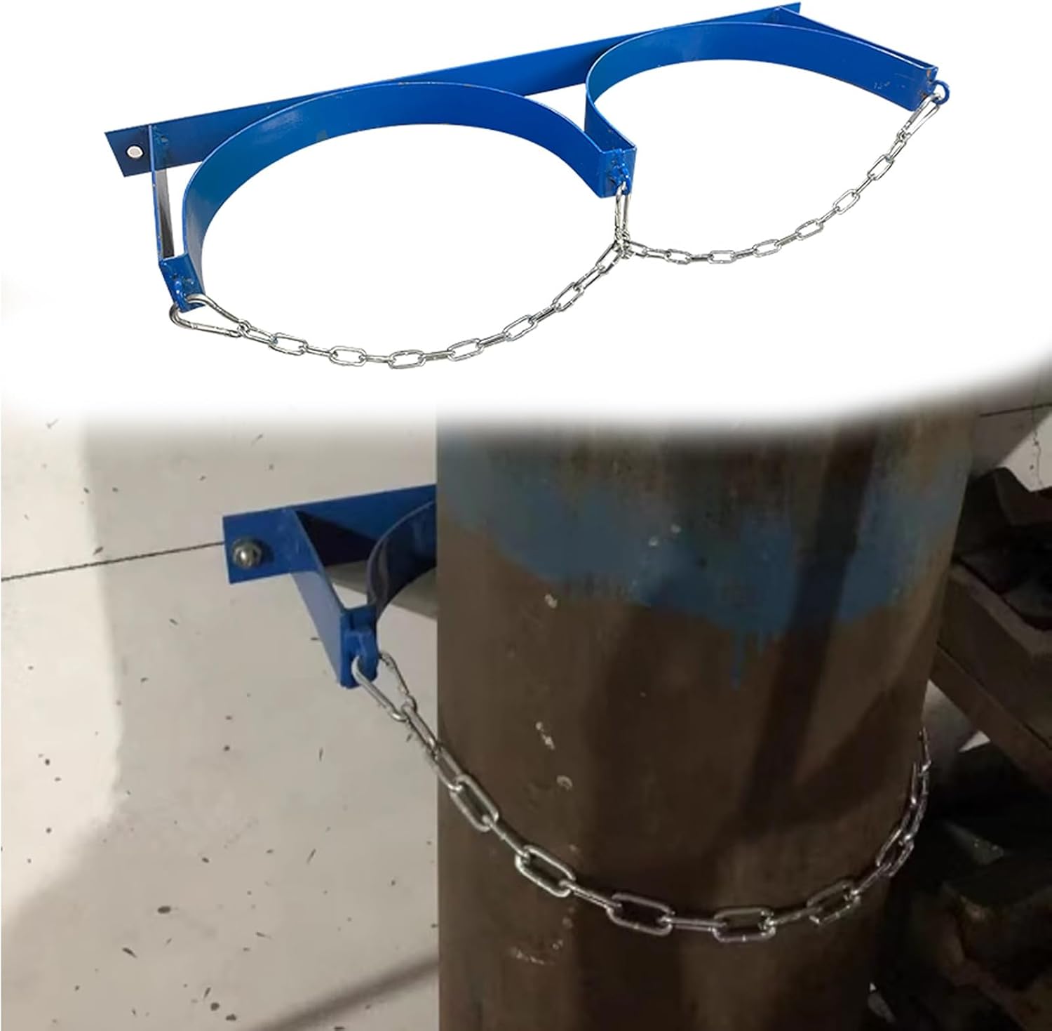 Blue Steel Gas Cylinder Fixed Rack with Protective Chain, Cylinder Wall Mounted Brackets, Gas Cylinder Organizer Shelf for Hospital/Labs/Corporate,6 Pcs-2 Bottles - 25.6x7.9 in