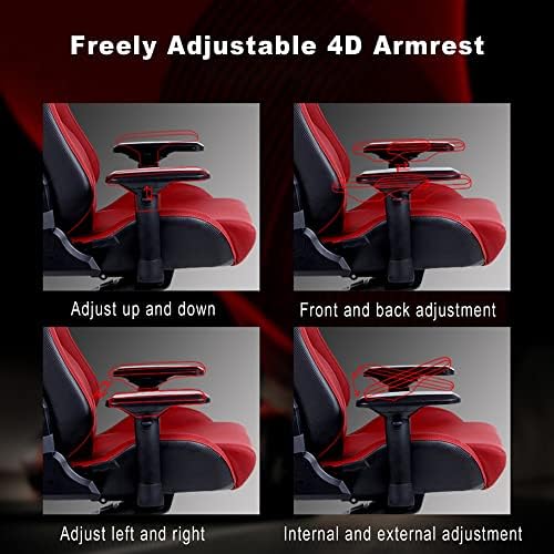 Gaming Chair Ergonomic Gaming Table Chairs Pu Leather Office Desk Chair with 4D Armrests, Height Adjustable, 180O Reclining Backrest, Comfortable Lumbar Support and Headr,Red