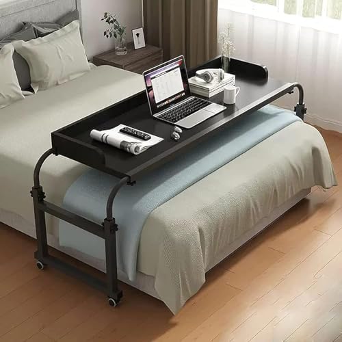Extendable Overbed Table with Wheels - Adjustable Height & Length Mobile Computer Workstation for Twin/Full/Queen/King Beds - Hospital Bed Table (Size: 120cm, Color: White)
