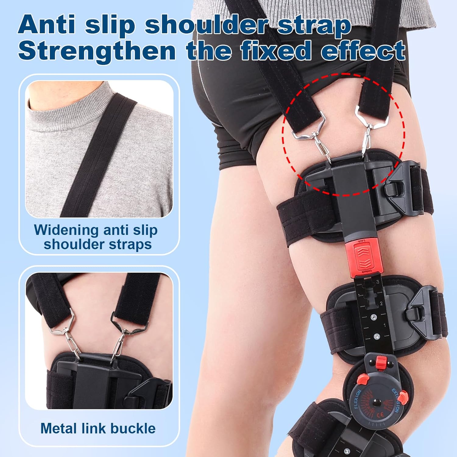 Hinged ROM Knee Brace with Side Stabilizers, Adjustable Post Op Knee Support Orthosis Immobilizer for ACL, PCL and MCL Injury, Medical Knee Orthopedic Support, Leg Stabilizer for Left or Right Leg, Men and Women (Red)