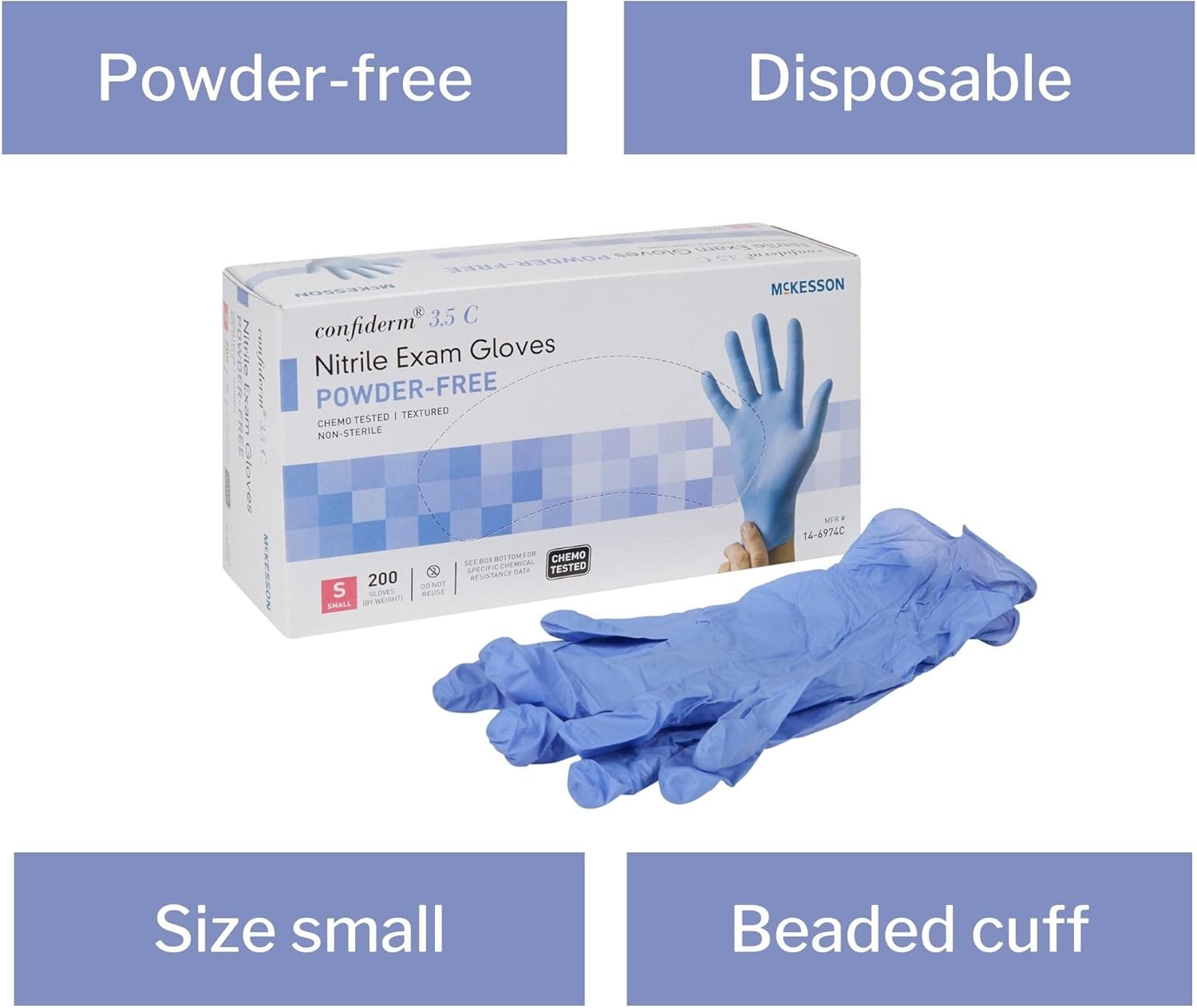McKesson Confiderm 3.5C Nitrile Latex-Free SM Exam Gloves, Small, Chemo Tested, Powder-Free, 200/BX (CASE of 10)