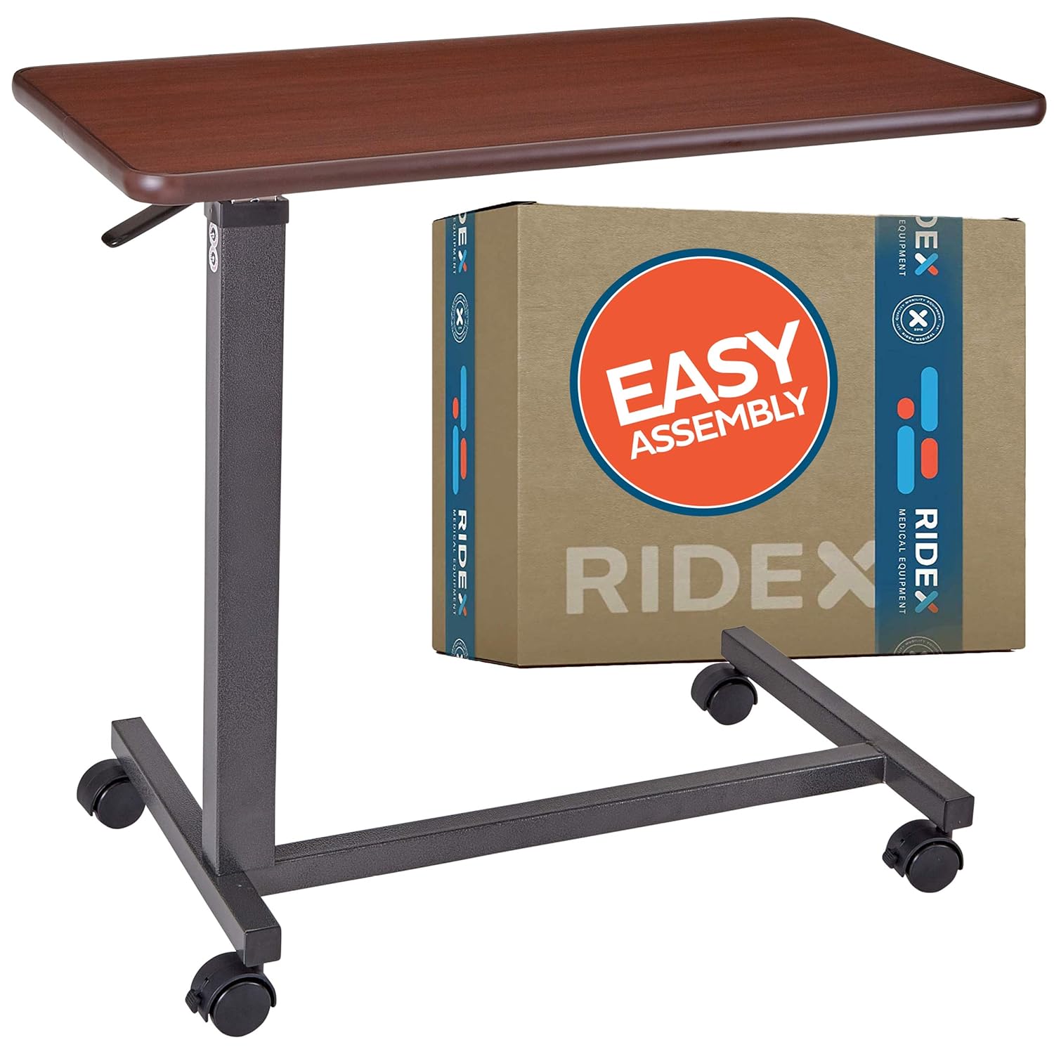 Adjustable Overbed Table - Non-Tilt Mobile Bedside Desk Tray with Swivel Caster Wheels - Serve Meals, Use Laptop/Computer, Writing - Great for Elderly, Hospital Patients, Home Care -Hospital Bed Table