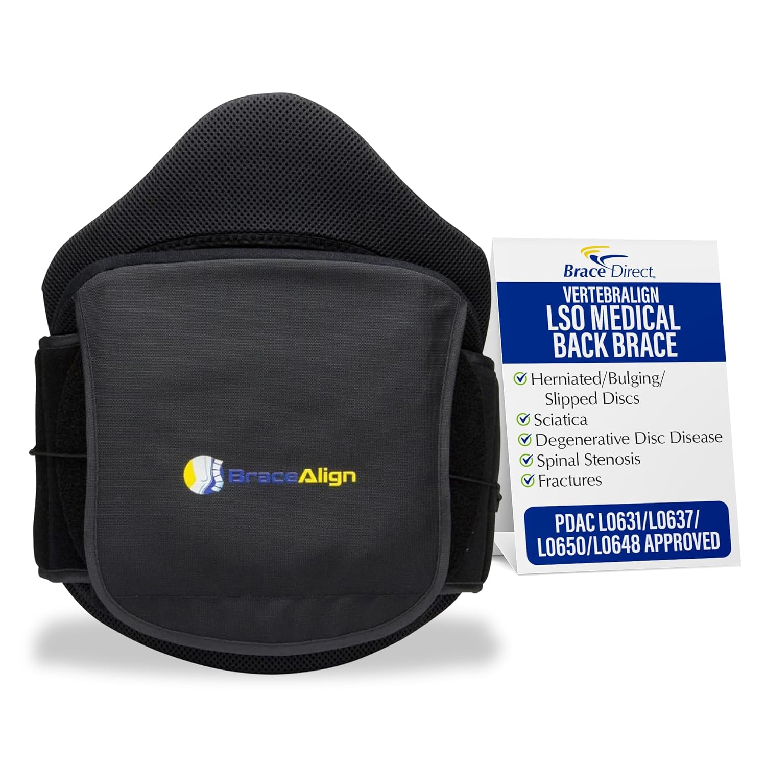 VertebrAlign LSO Lumbar Back Brace, Medical Grade Lower Back Pain Relief for Herniated Discs, Sciatica, Post-Op, PDAC L0631 L0637 L0648 L0650, Black, Size Fits Most (23–50 in Waist)