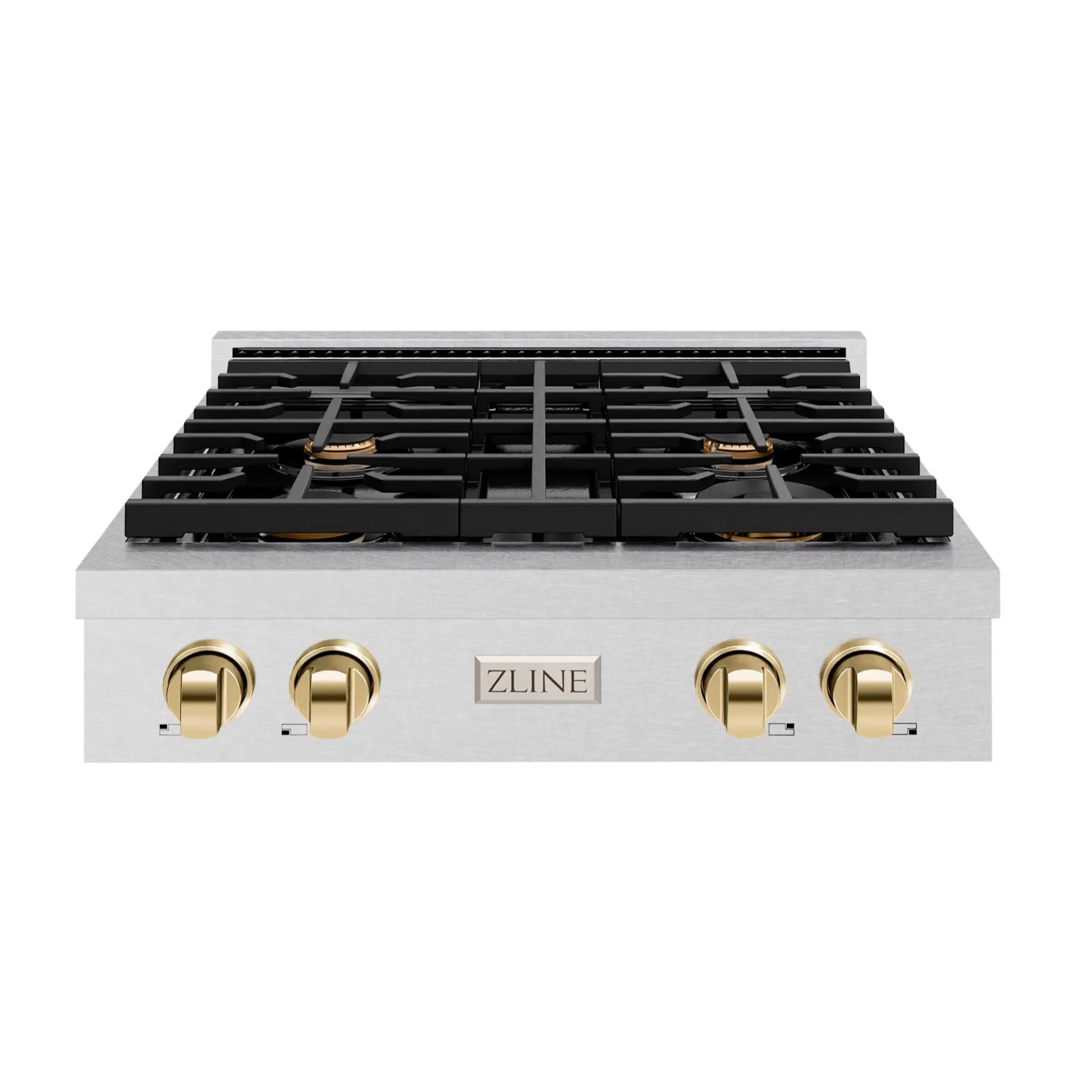 ZLINE Autograph Edition 30-Inch Paramount Gas Rangetop with 4 Burners and Porcelain Cooktop in Satin Stainless Steel with Polished Gold Accents (SRTSZ-30-G)