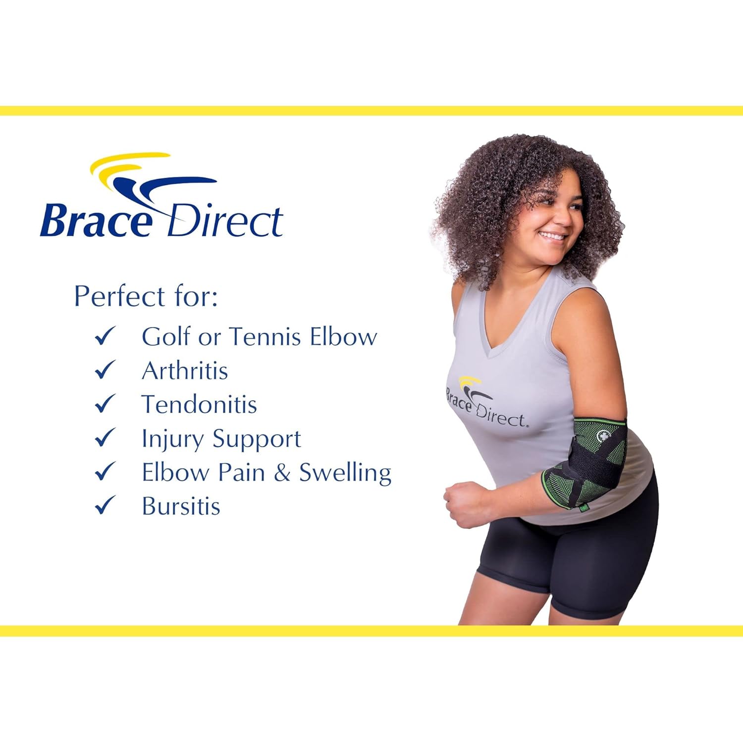 Brace Direct Knit Elbow Breathable Compression Sleeve with Strap for Elbow Pain, Golfers or Tennis Elbow, Epicondylitis, Tendonitis, Arthritis- Forearm Brace for Men or Women- Bort