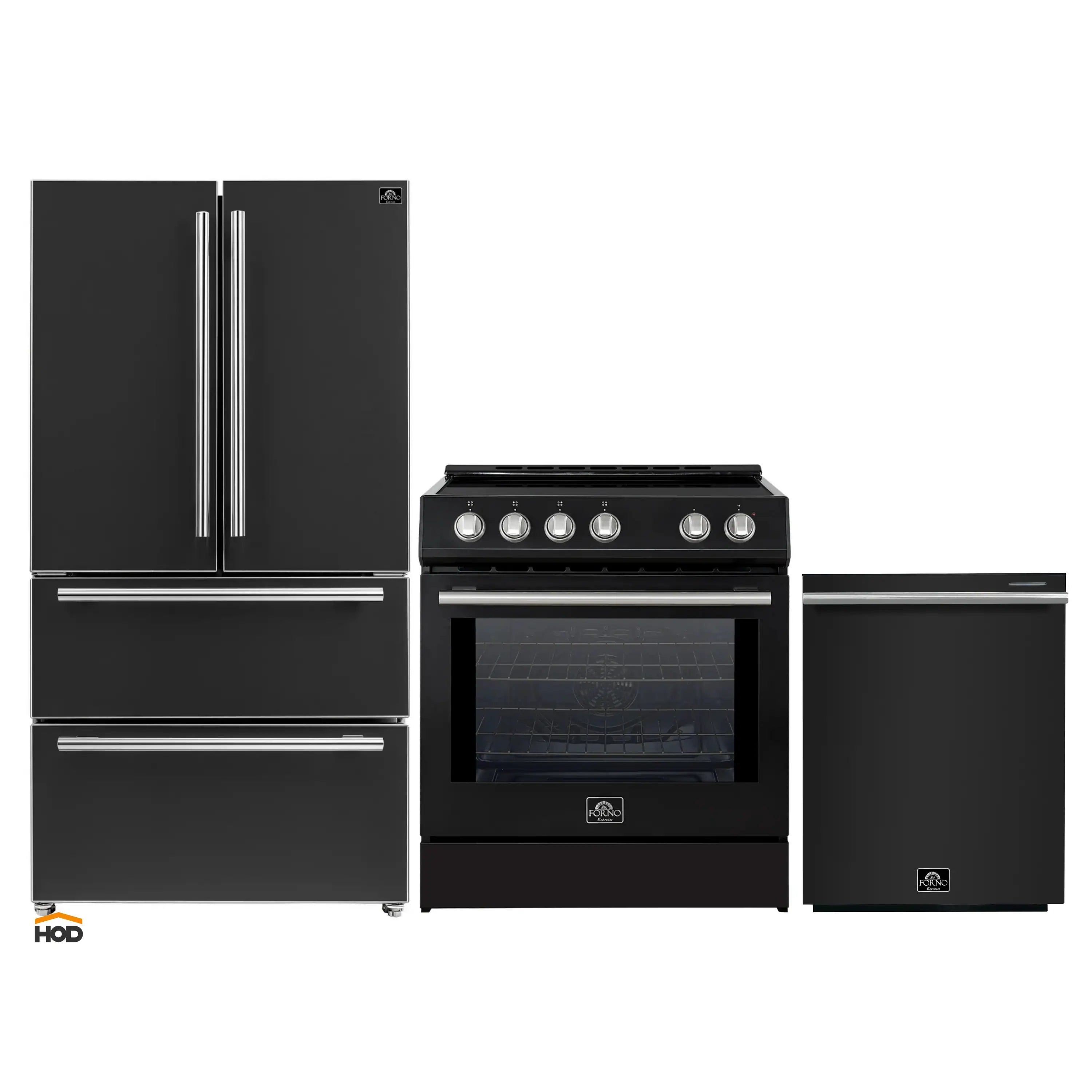 Forno 3-Piece Appliance Package - 30-Inch Induction Range, French Door Refrigerator, and Dishwasher in Black with Stainless Steel Trim