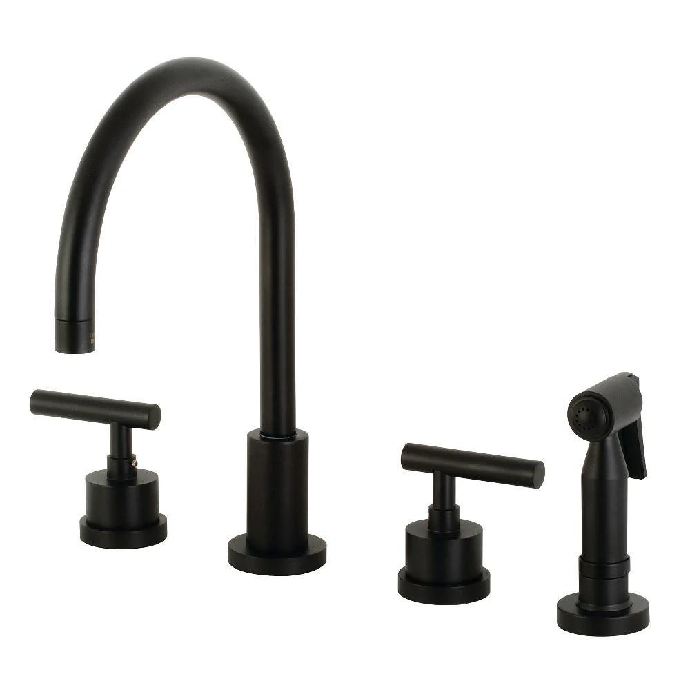 Kingston Brass Manhattan Double-Handle Widespread Kitchen Faucet with Brass Sprayer, Matte Black (KS8720CMLBS)