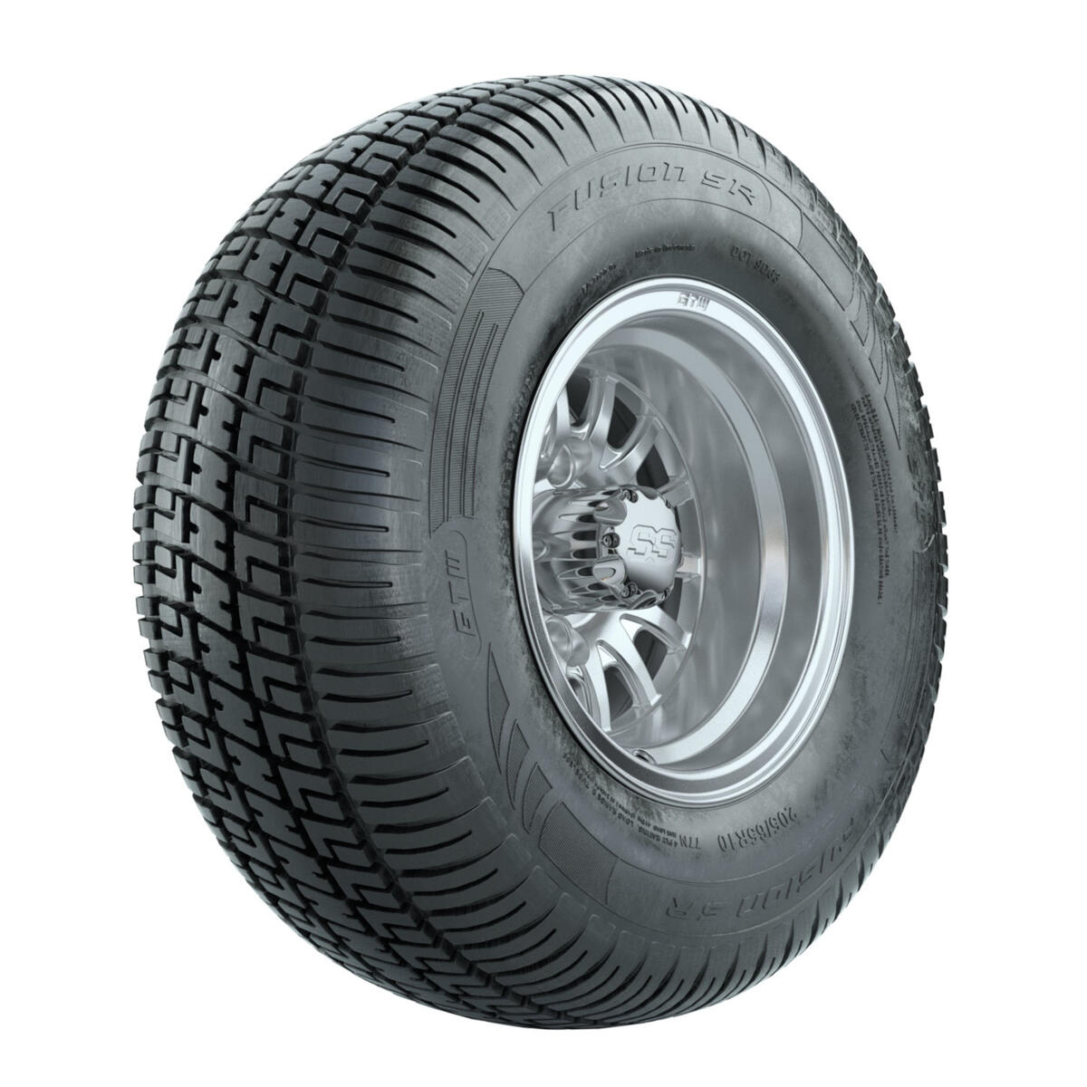 10′′ GTW Medusa Silver and Machined Wheels with 20′′ Fusion DOT Street Tires – Set of 4