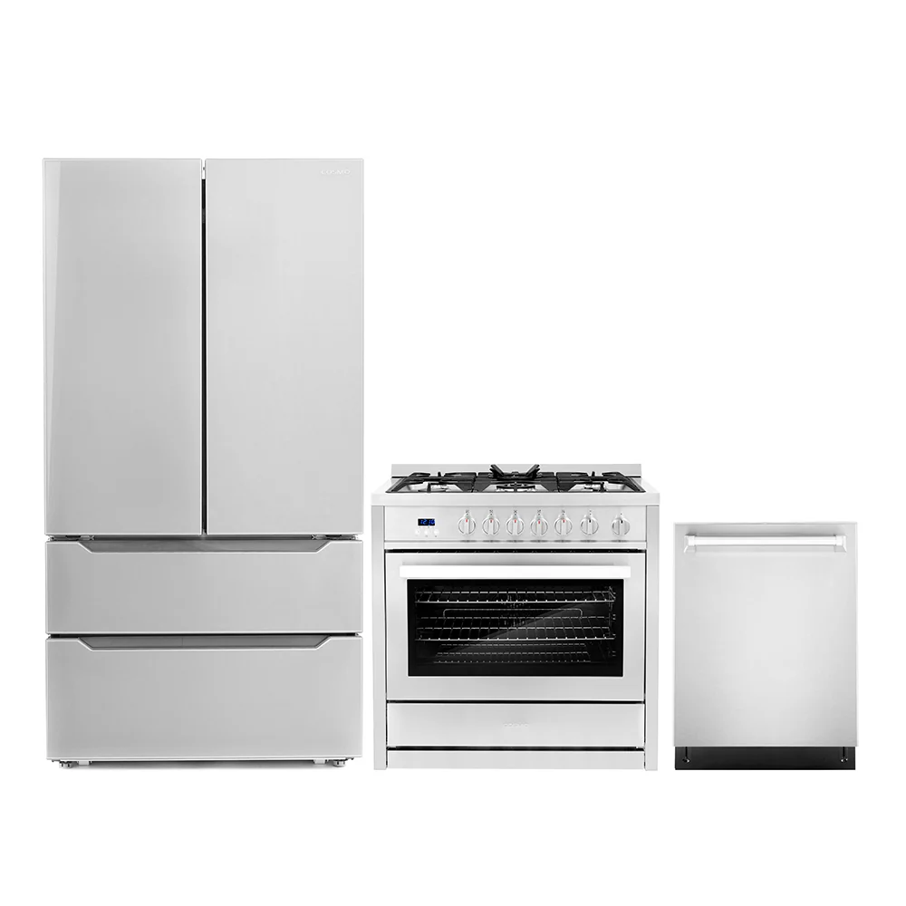 Cosmo 3 - Piece Appliance Package - 36-Inch Gas Range, 24-Inch Dishwasher and French Door Refrigerator (COS-3PKG-007)