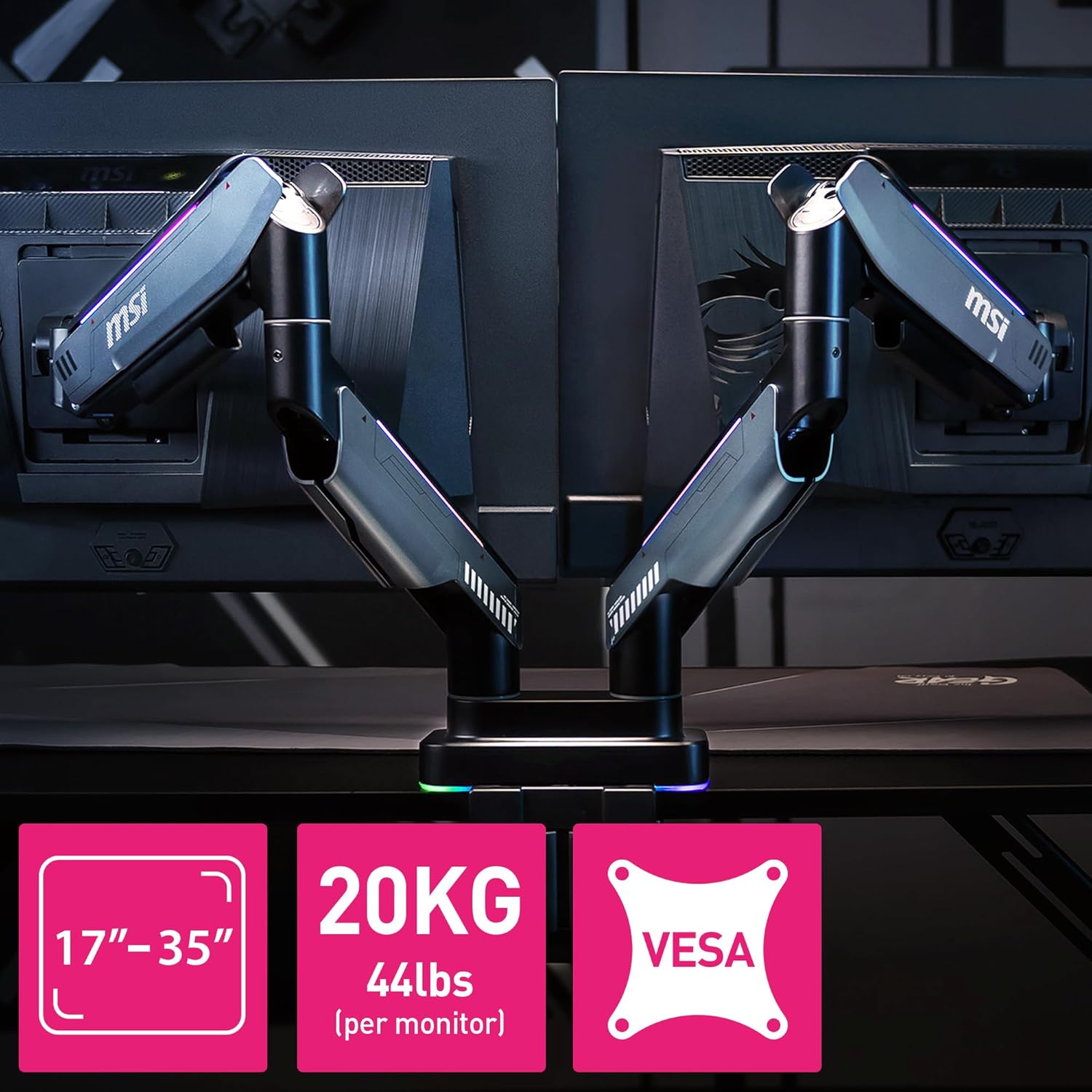 MSI MPG MT201DR V2-Premium RGB Dual Monitor Stand Arms,17-35