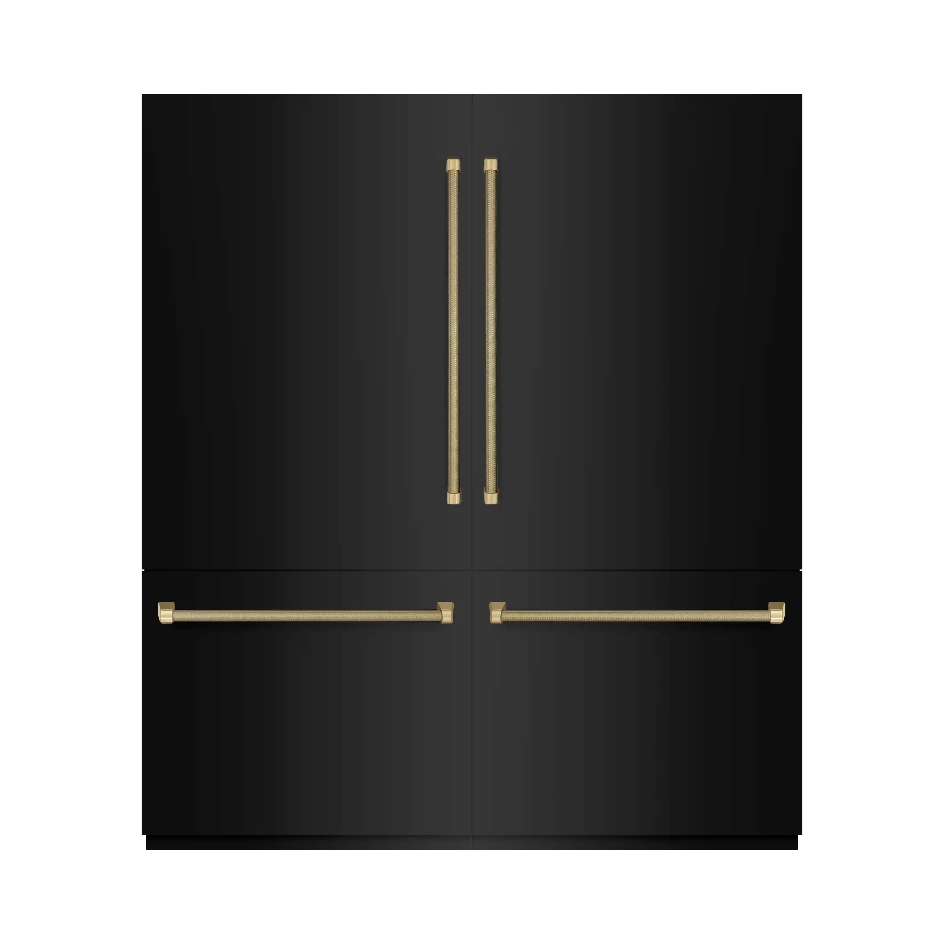 ZLINE Autograph 72-Inch Black Stainless Steel Built-In Refrigerator w/ Gray Interior & Bronze Helix Handles (GRBITZ-BS72-KCB)