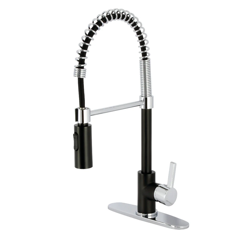 Kingston Brass Gourmetier Continental Single-Handle Deck-Mount Pre-Rinse Kitchen Faucet, Matte Black/Polished Chrome (LS8777CTL)