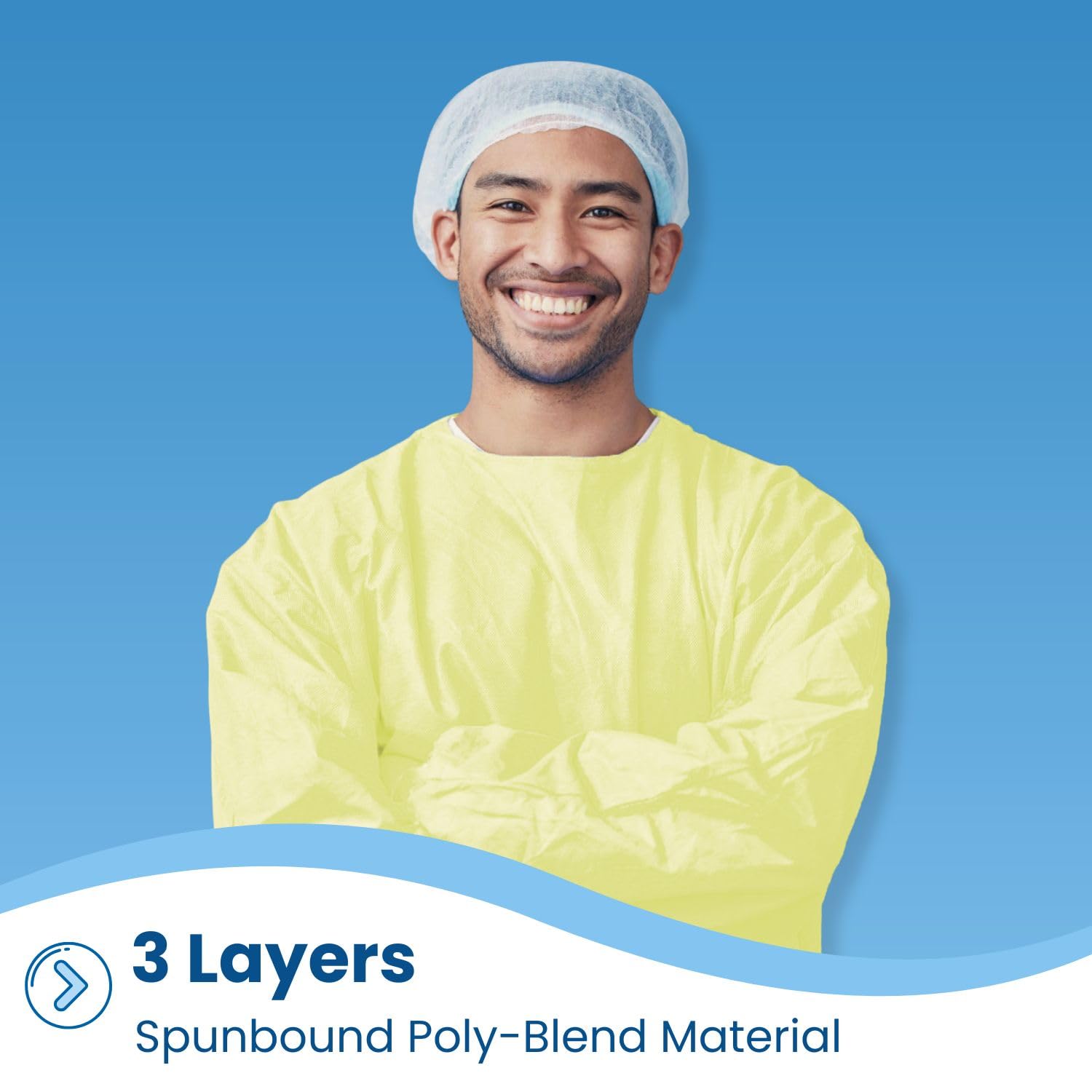 HCS Bulk XL Isolation Gowns - Disposable Gowns, Medical - SMS, AAMI Level 2, PPE Gown Disposable - Elastic Cuffs, Neck Tape & Waist Tie - Home, Clinic, Dentist, Hospital - Yellow Gown (50/Case)