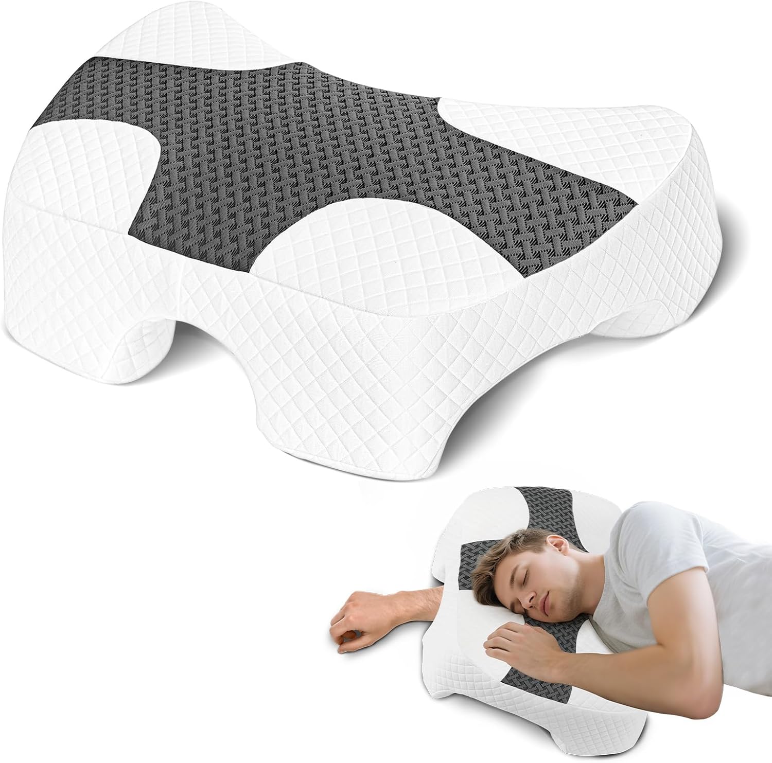 Side Sleeper Pillow with Arm Hole, Upgraded Height Arm Pillow for Larger Frames, Shoulder Relief System, Premium Memory Foam, Suitable for Side, Back and Stomach Sleepers - Grey