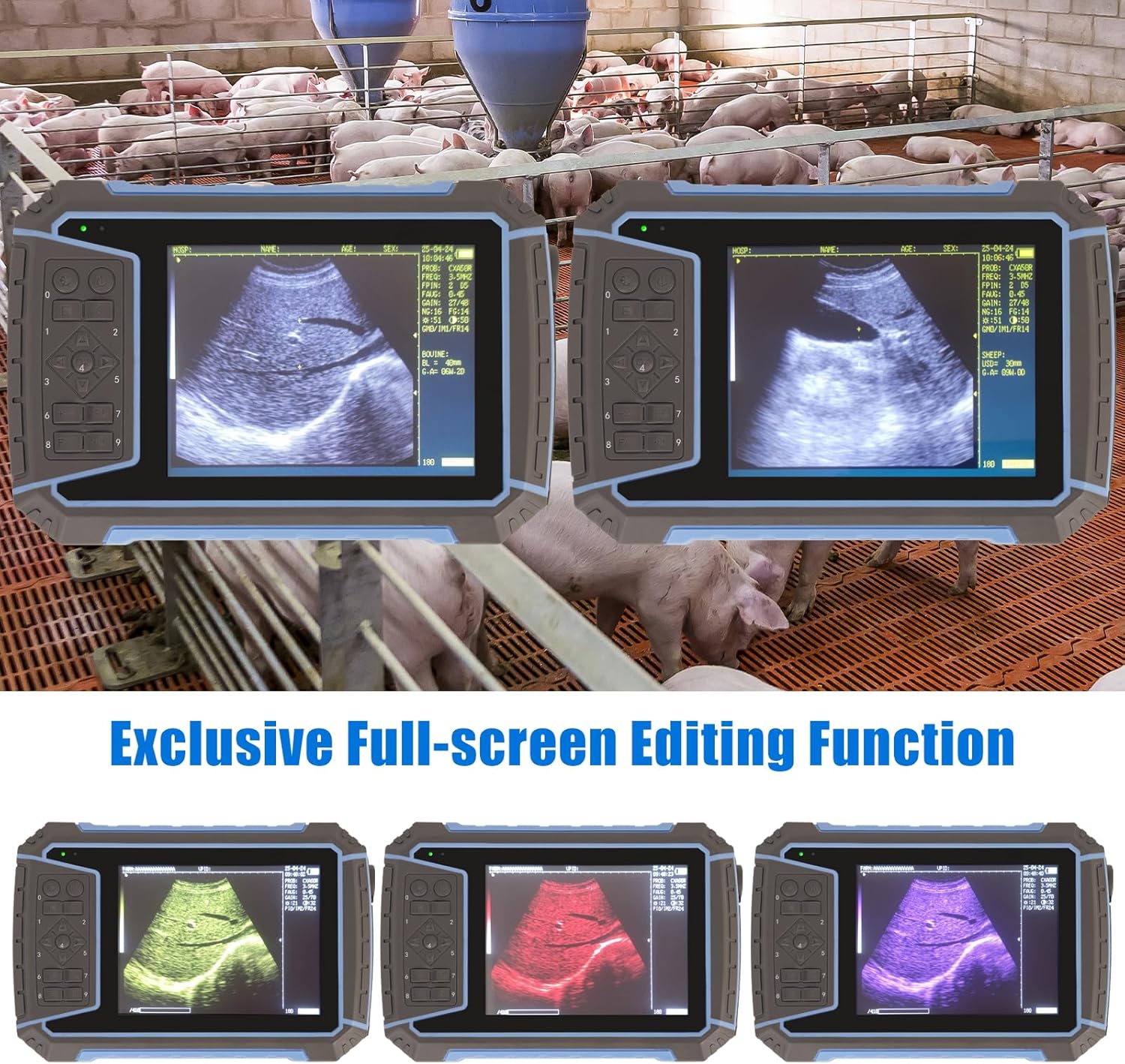 2025 Upgraded Veterinary Ultrasound Machine - with 3.5MHz Convex Probe, Pregnancy Portable Handheld Scanner B-Ultra Sound for Cattle, Horse, Pigs, Sheep, Cats, Dogs, Rabbit, Fish