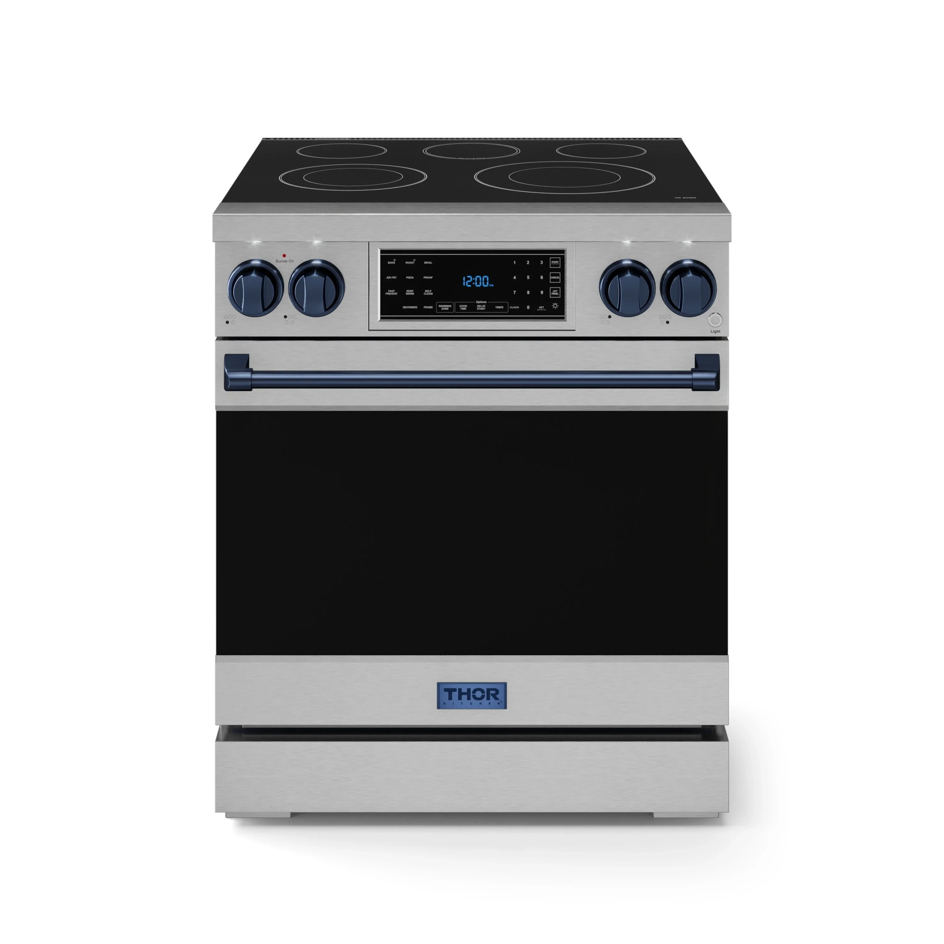 Gordon Ramsay by Thor Kitchen 30-Inch Professional Electric Range with Tilt Panel Touch Control and 6.0 Cu. Ft. Oven with Air Fryer and Self Clean in Stainless Steel with Navy Blue Trim (RSE30-BLU)