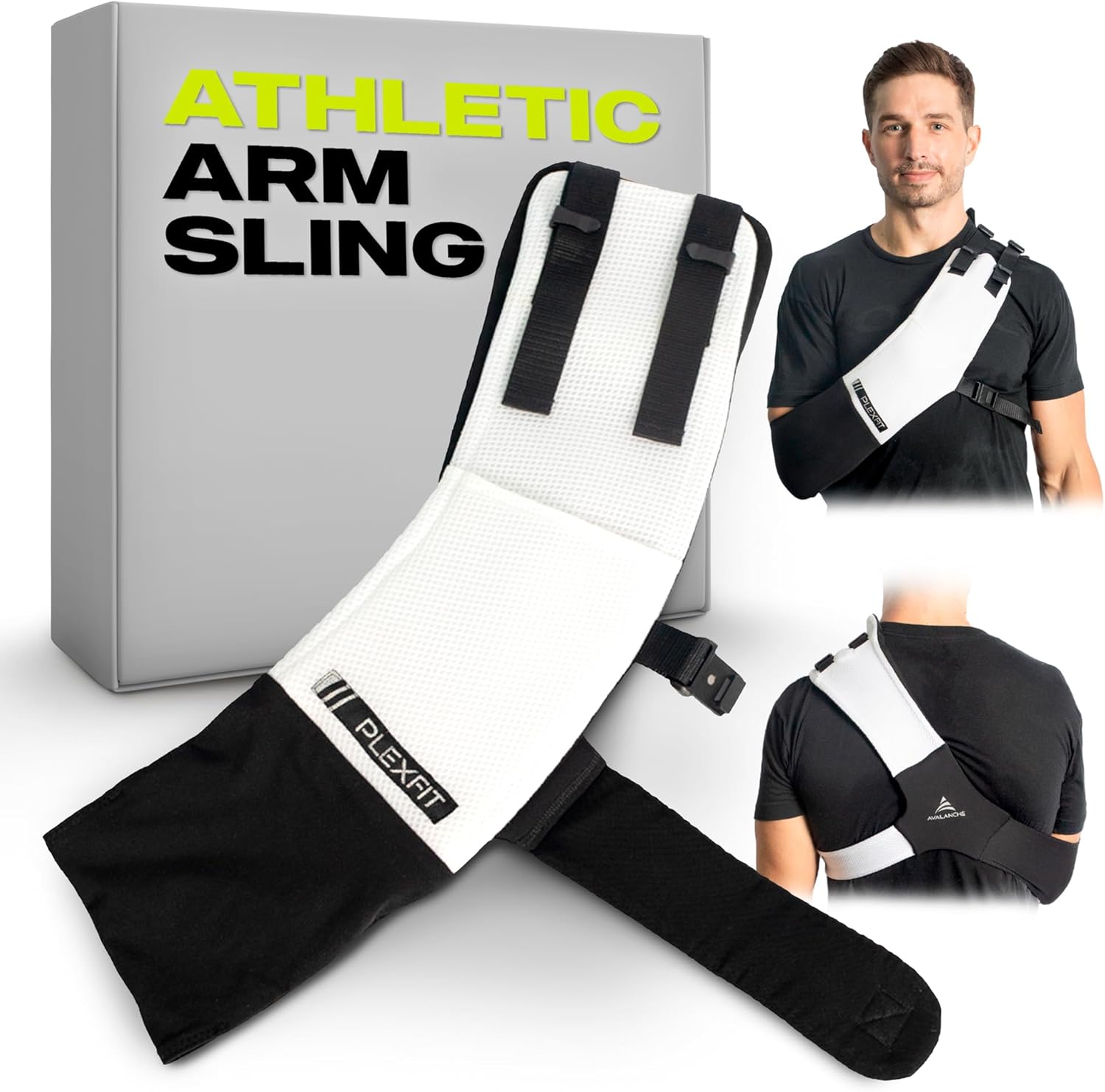 Athletic Arm Sling Class A Medical Device - Shoulder Sling Immobilizer for Injury Support - for Elbow & Wrist Too - Men & Women (Large Left, White & Black)