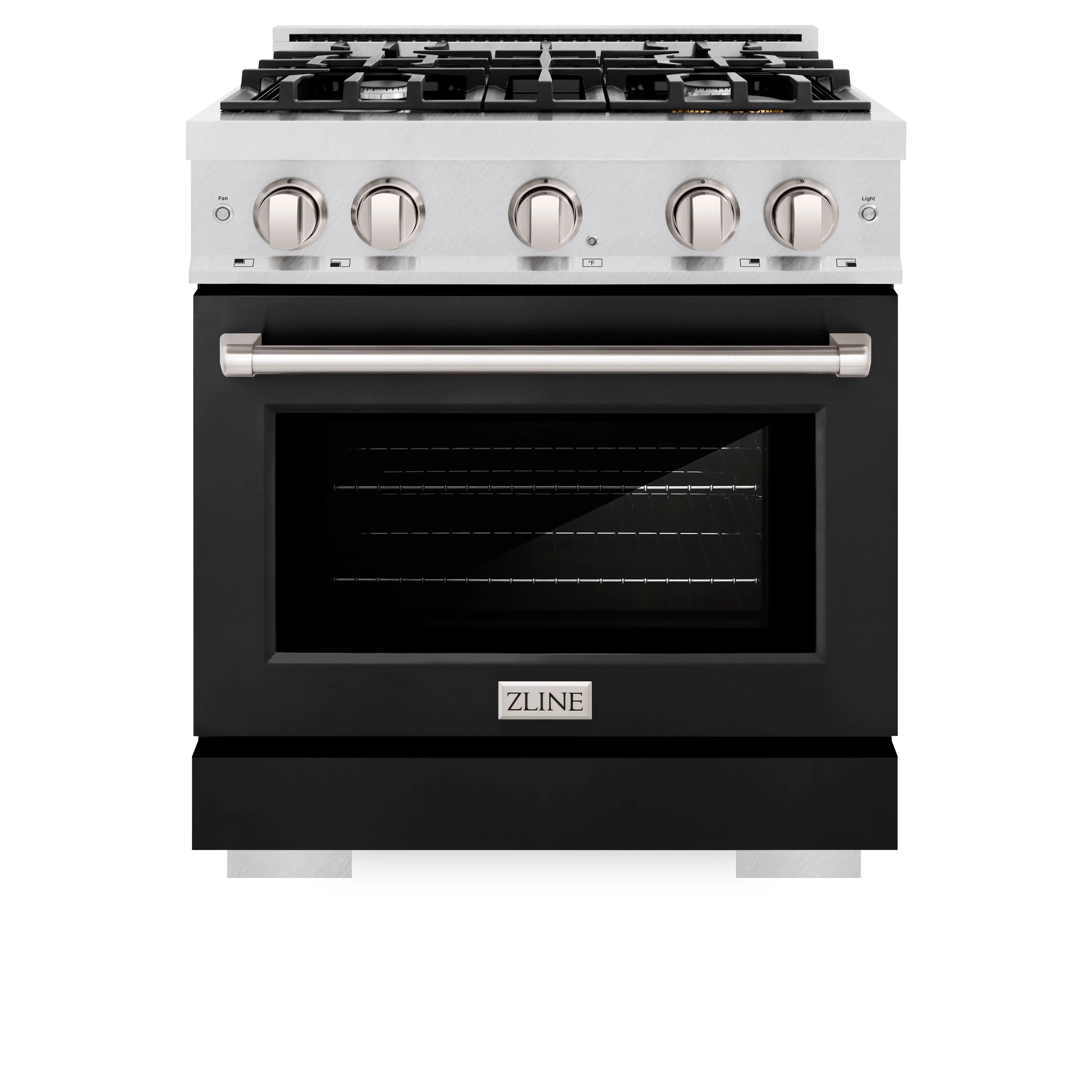 ZLINE 30-Inch Select Series Gas Range with 4 Gas Burner Cooktop and 4.2 Cu. Ft. Gas Convection Oven in Satin Stainless Steel with Black Matte Door (HGRS-BLM-30)