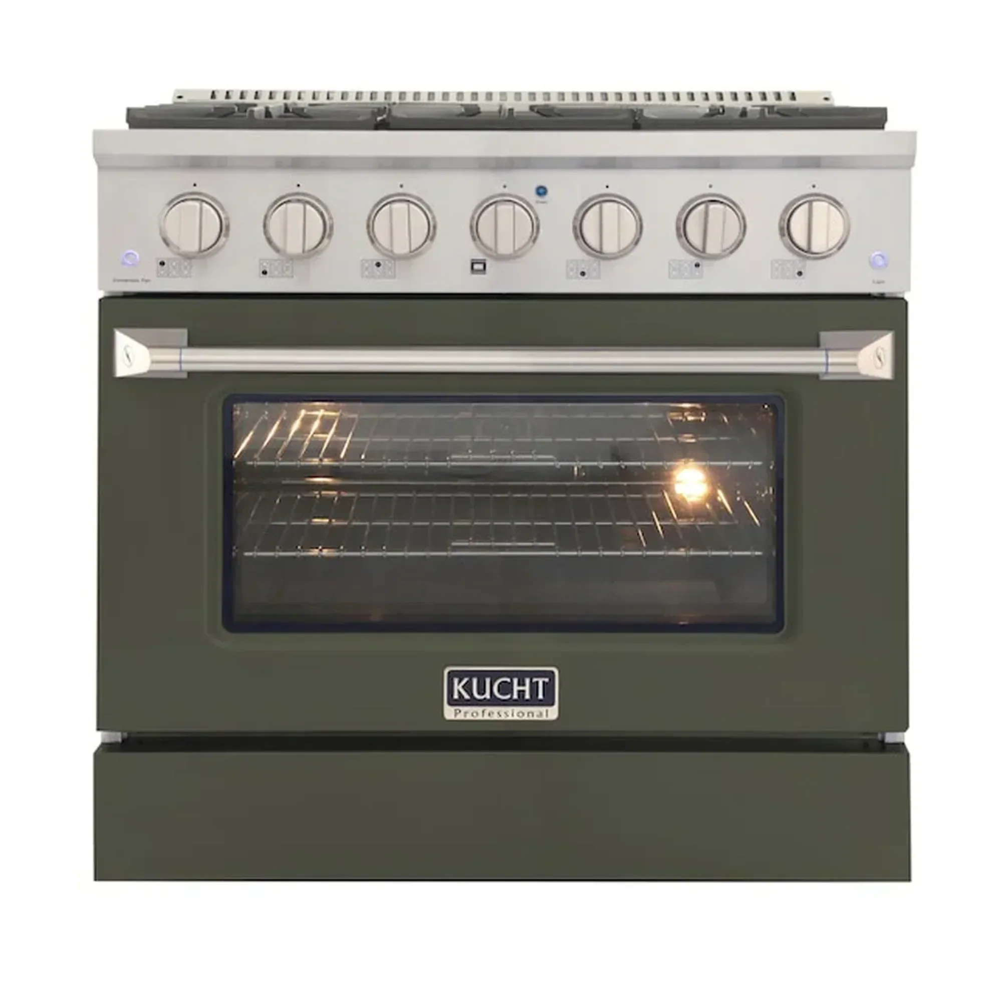 Kucht 36-Inch Pro-Style Dual Fuel Range in Propane Gas with  5.2 cu. ft. Electric Oven & 6 Gas Burners in Olive Green (KDF362/LP-OG)