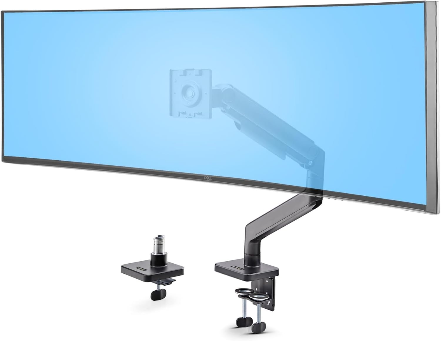 StarTech.com Monitor Desk Mount for up to 49in 32:9 Ultrawide Curved Screen, Mechanical Spring Arm, C-Clamp/Grommet, Max 44lb