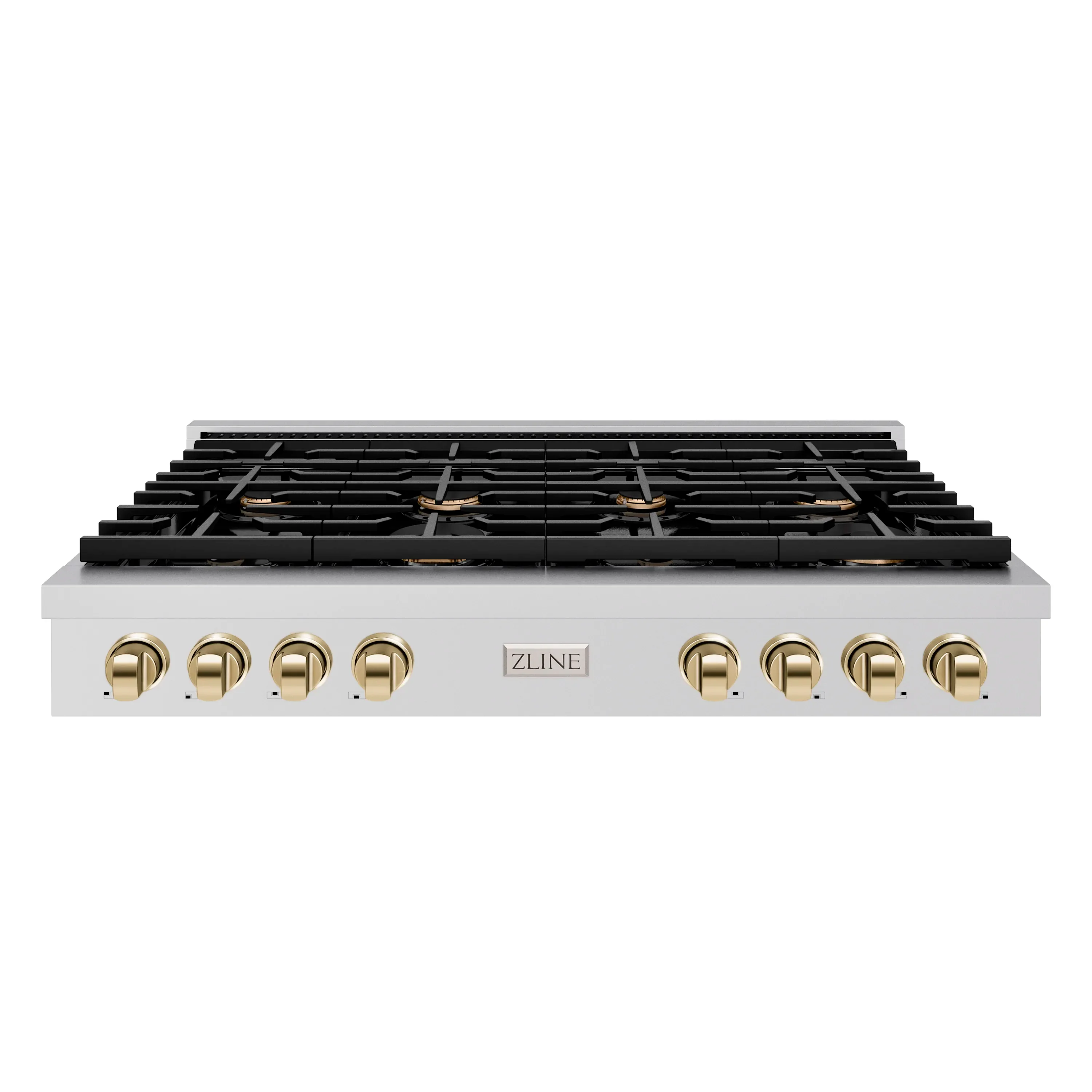 ZLINE Autograph Edition 48-Inch Paramount Gas Rangetop with 8 Burners and Porcelain Cooktop in Stainless Steel with Polished Gold Accents (SRTZ-48-G)