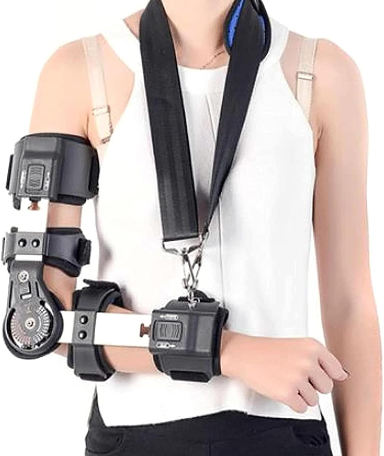 Hinged Elbow Brace for Adult, Adjustable Post-OP Elbow Brace Elbow Splint Support Immobilizer,for Ulnar Nerve entrapment Relief Pain and Tendinitis,Right