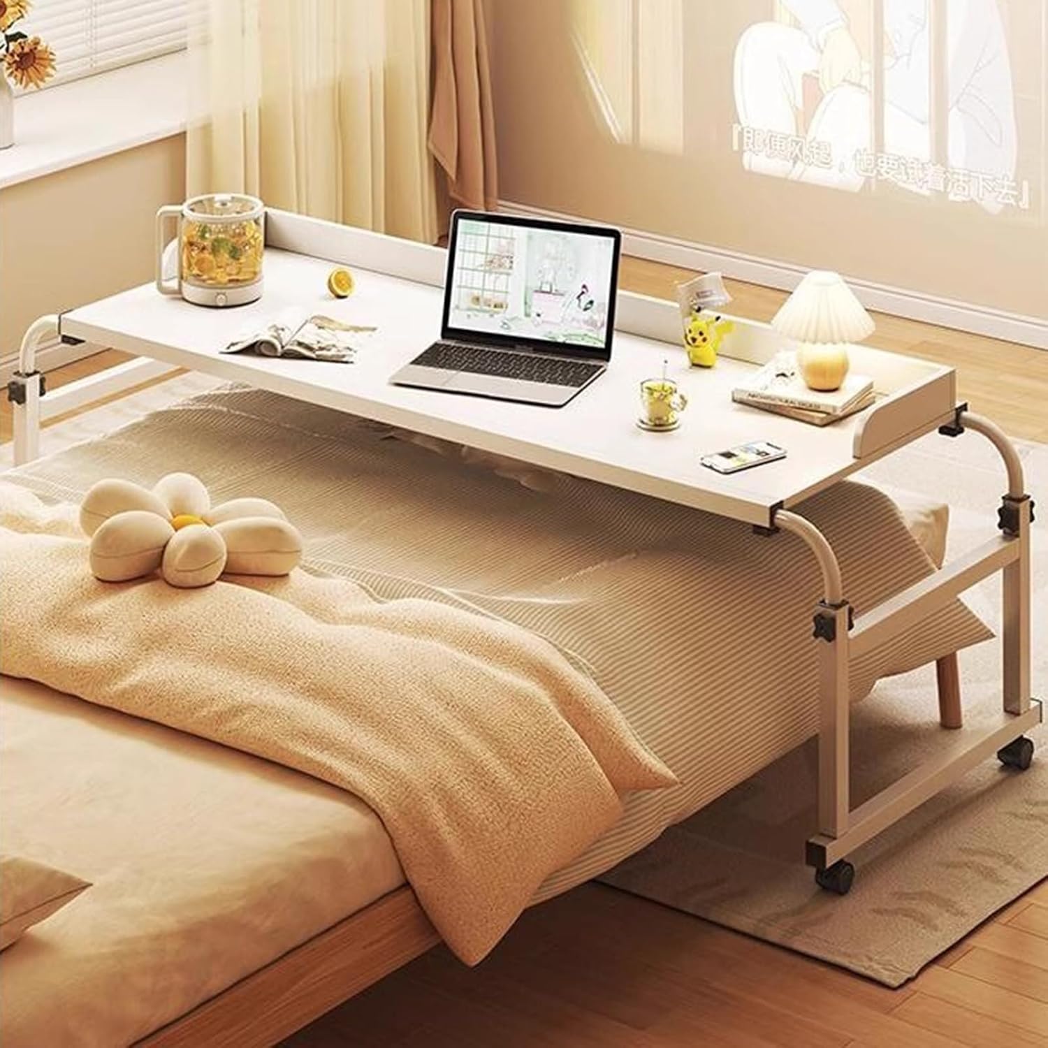 Overbed Overbed Table with Wheels,Mobile Desk with Adjustable Height Food Tray Desk Rolling Medical Table Computer Desk Over-Bed Tables with Wheels Mobile Multi Functional Table Standing Wor