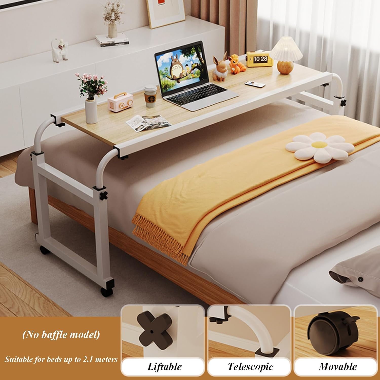 Hospital Table Over Bed for Home Use Swivel, Over The Bed Table with Wheels, Adjustable Height and Widths, Hospital Bed Table, Chair Cart, Laptop Desk for Bed, Recliner Table