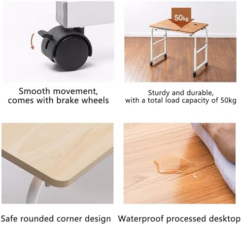 Adjustable Height Hospital Bed Table with Wheels Swivel Overbed Table for Home Use Laptop Desk for Bed Chair Cart Recliner Table for Hospital,Teak Color-Left-120cm/47.2in