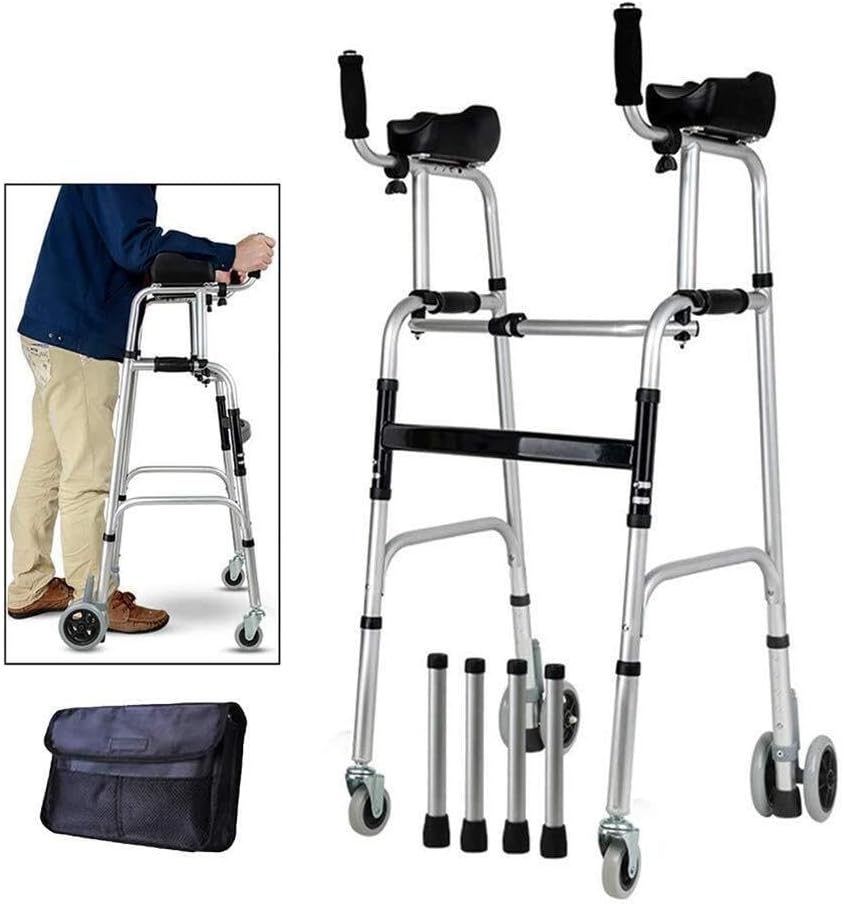 FoRes Elderly Walking Aid Wheel Walking Frame Auxiliary Walking Frame Aluminum Alloy Rehabilitation Height Adjustable (with Seat) with Armrest Support Pad Thick (Color : Without Seat)