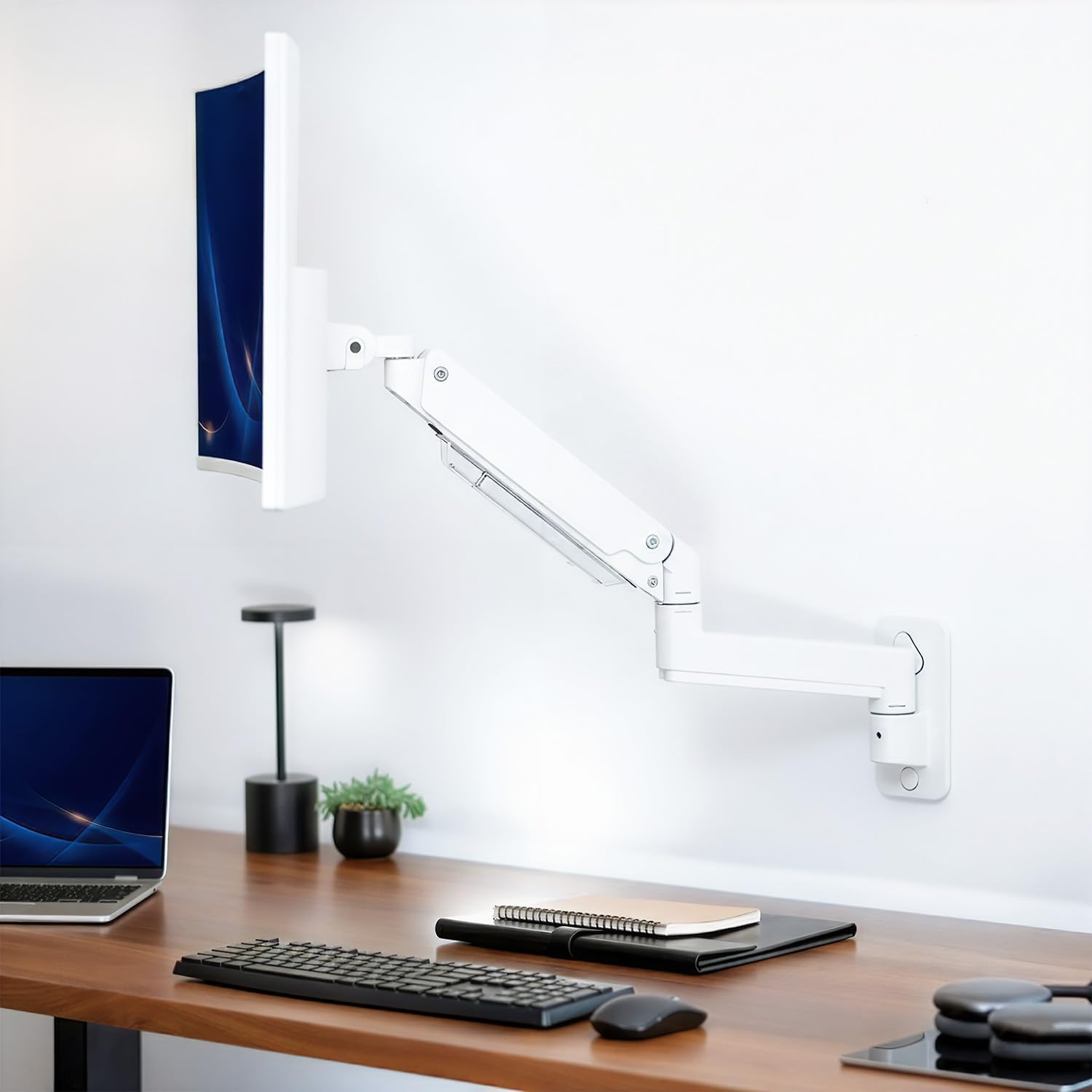 VIVO Premium Aluminum Heavy Duty Monitor Arm for Ultrawide Screens up to 49 inches and 44 lbs, Single Wall Mount, Pneumatic Height, Max VESA 100x100, White, MOUNT-V101G1W