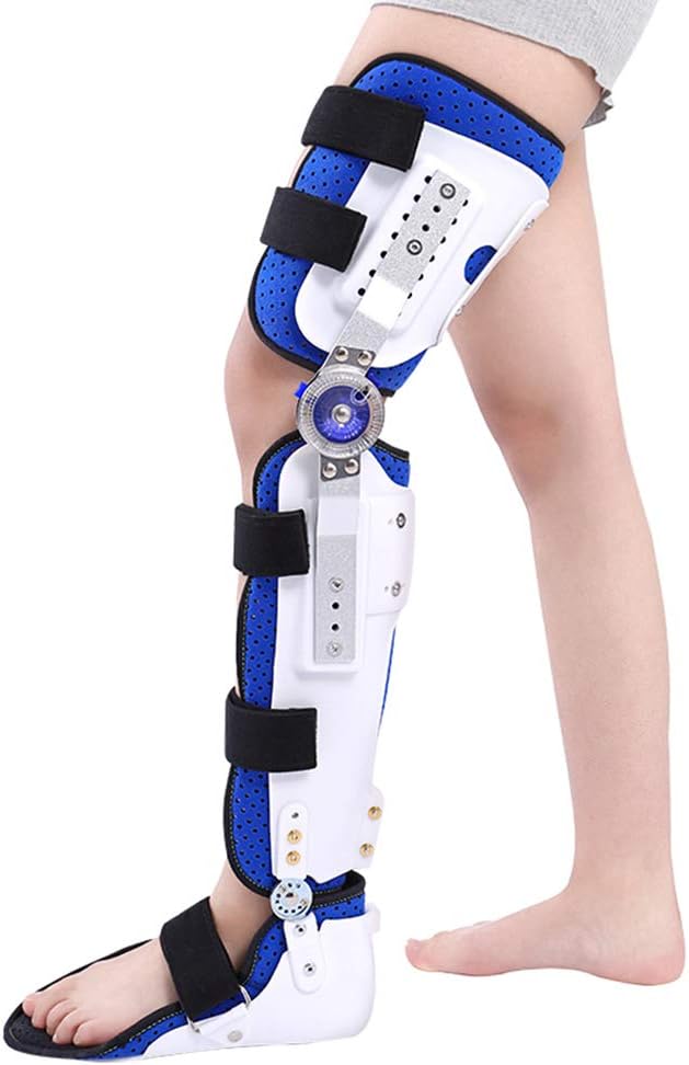 Adjustable Hinged Leg Knee Brace Orthosis Walking Ankle and Foot Fixed Brace Support Leg and Ankle Fixed Bracket Knee Joint Corrector,Blue+White-Left,