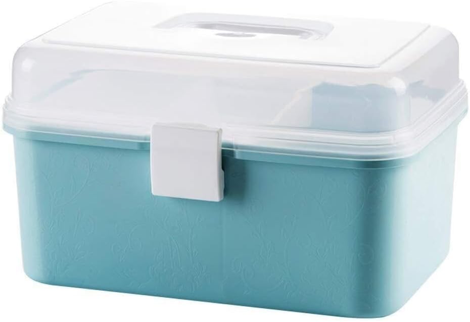 16x16x25cm Blue First Aid Kit Medical Storage Organizer Box, Stackable Polycarbonate Case for Home, Clinic, Office & Travel Use