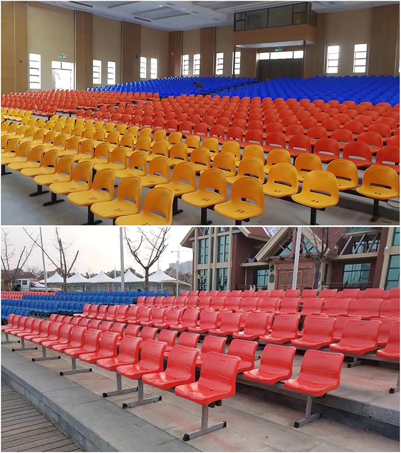 3-Seat Waiting Room Chair Bench, Plastics Reception Bench, Metal Frame, Seat Drain Hole Design, for Airport, Hospital, Bank, Salon, Barbershop,