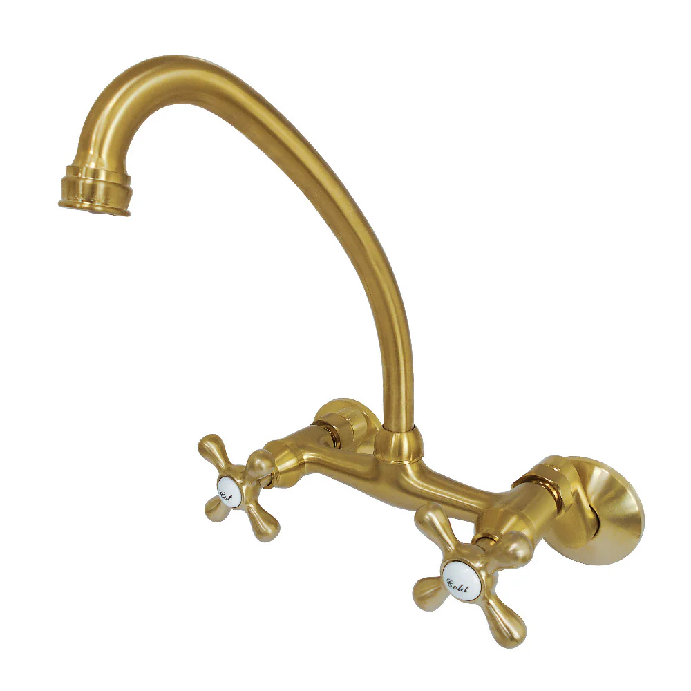 Kingston Brass Kingston Double-Handle Wall-Mount Bridge Kitchen Faucet, Brushed Brass (KS214SB)