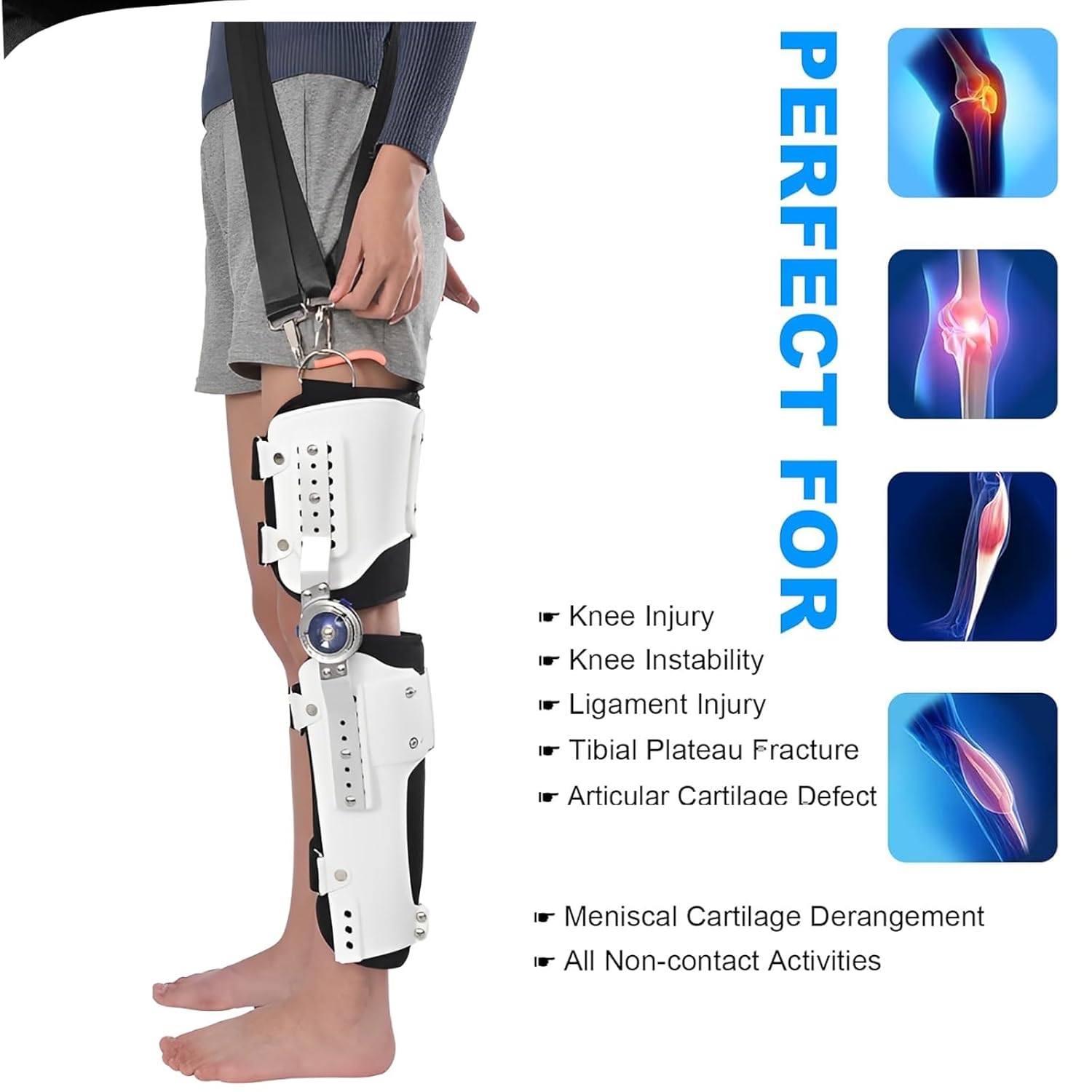 Hip Knee Ankle Foot Braces Adjustable Joint Fixed Brace Full Leg Support Breathable Built-in Side Stabilizers Removable Lightweight Hinges Comfortable Breathable Degeneration Men Women(Fix,Large)